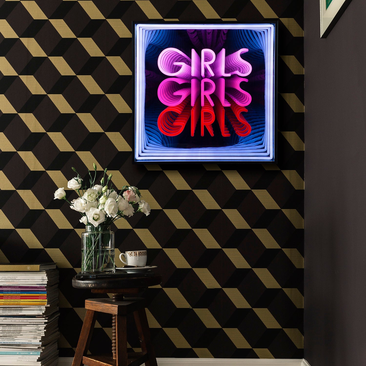 "Girls Girls Girls" 3D Unendlichkeits LED Neonschrift