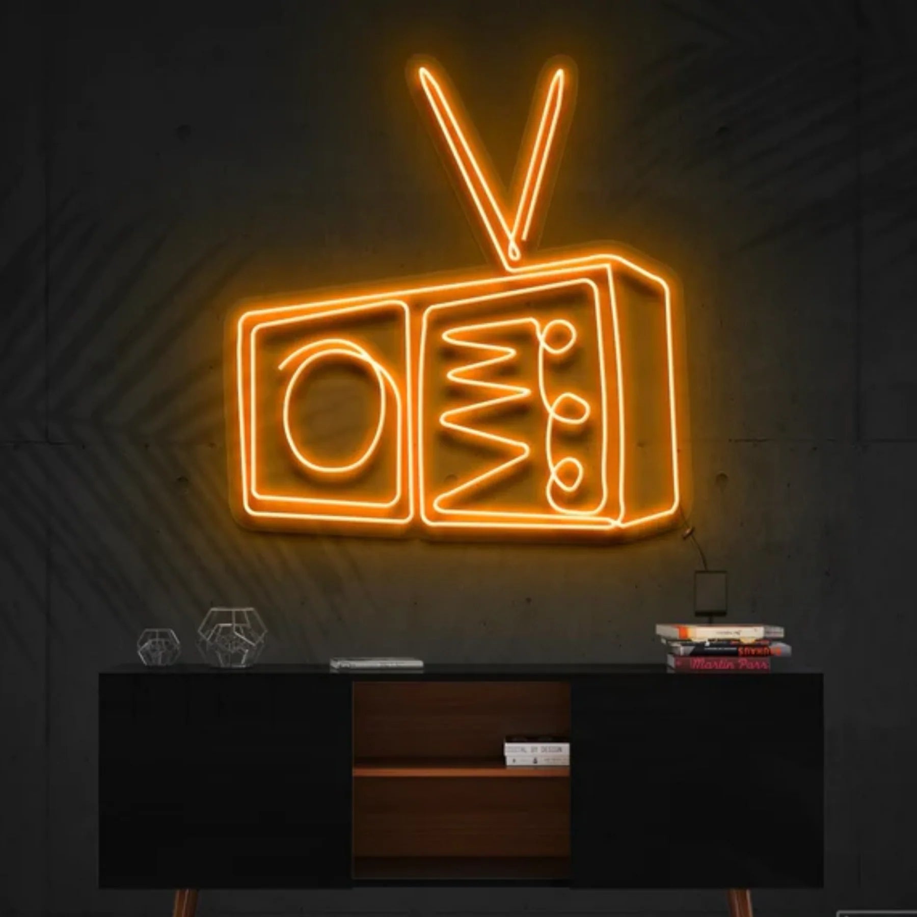 „Radio“ – Neon Kunstwerk – Ihr leuchtendes Ode an die Musik und die goldenen Zeiten des Radios