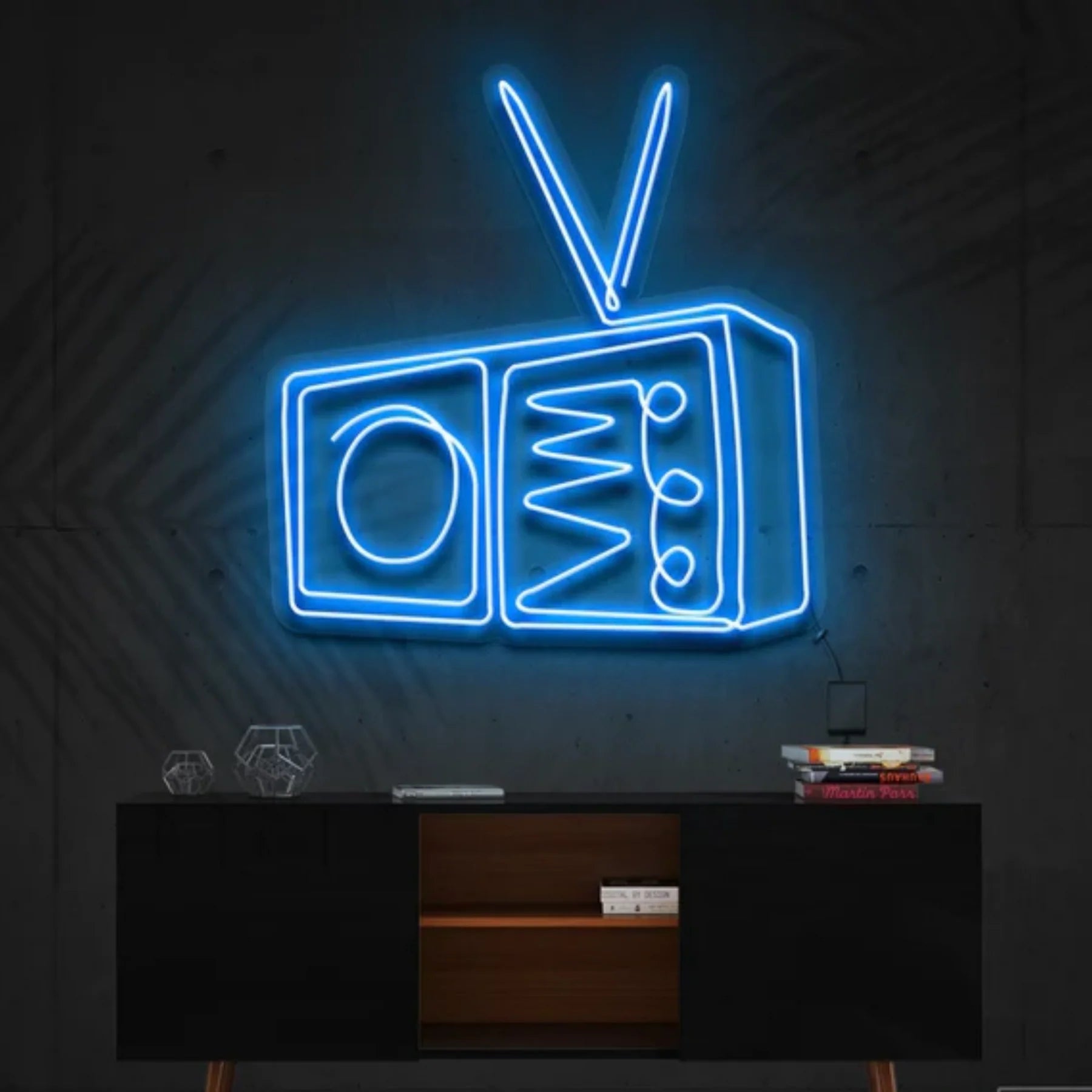 „Radio“ – Neon Kunstwerk – Ihr leuchtendes Ode an die Musik und die goldenen Zeiten des Radios
