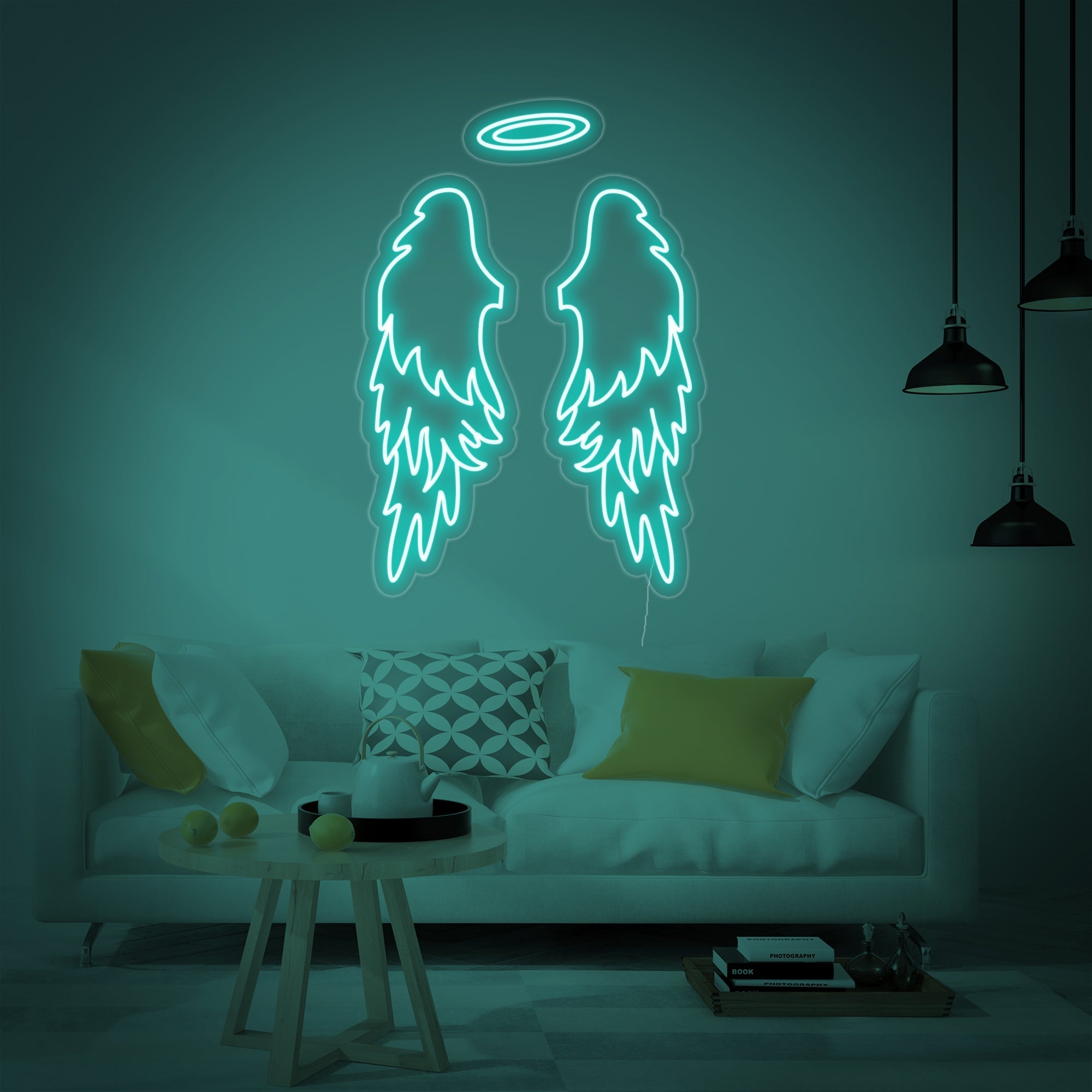 "Engel Flügel Halo" Neonschrift