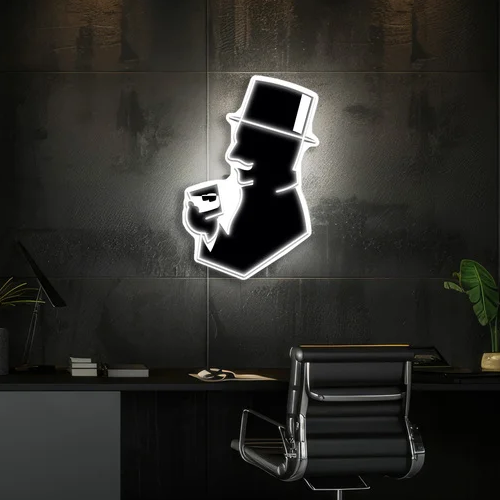 Gentleman with Top Hat & Wine Glass Neon Sign