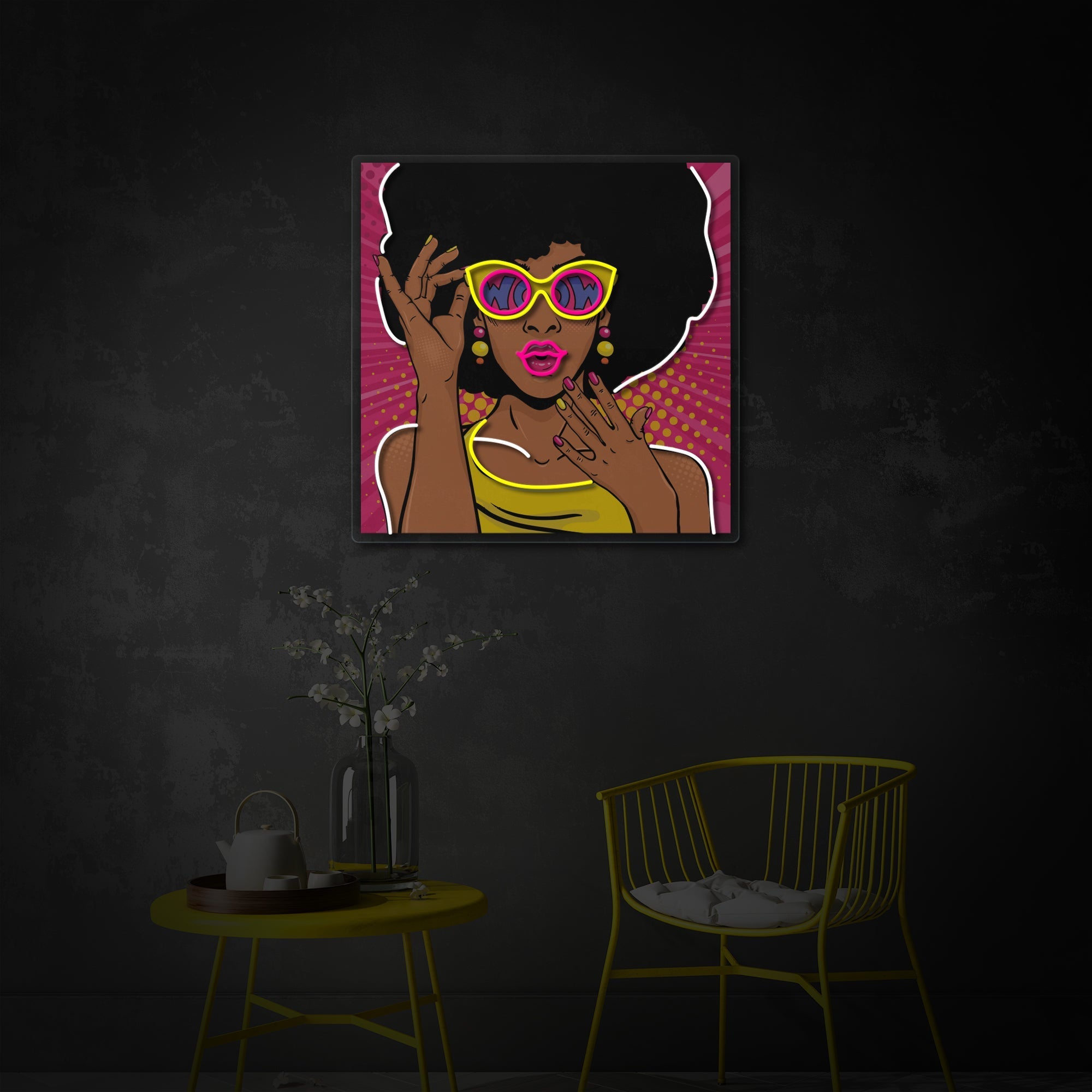 "Afroamerikanische Mädchen der 50er Jahre, Pop Art" UV-bedruckt LED-Neonschild