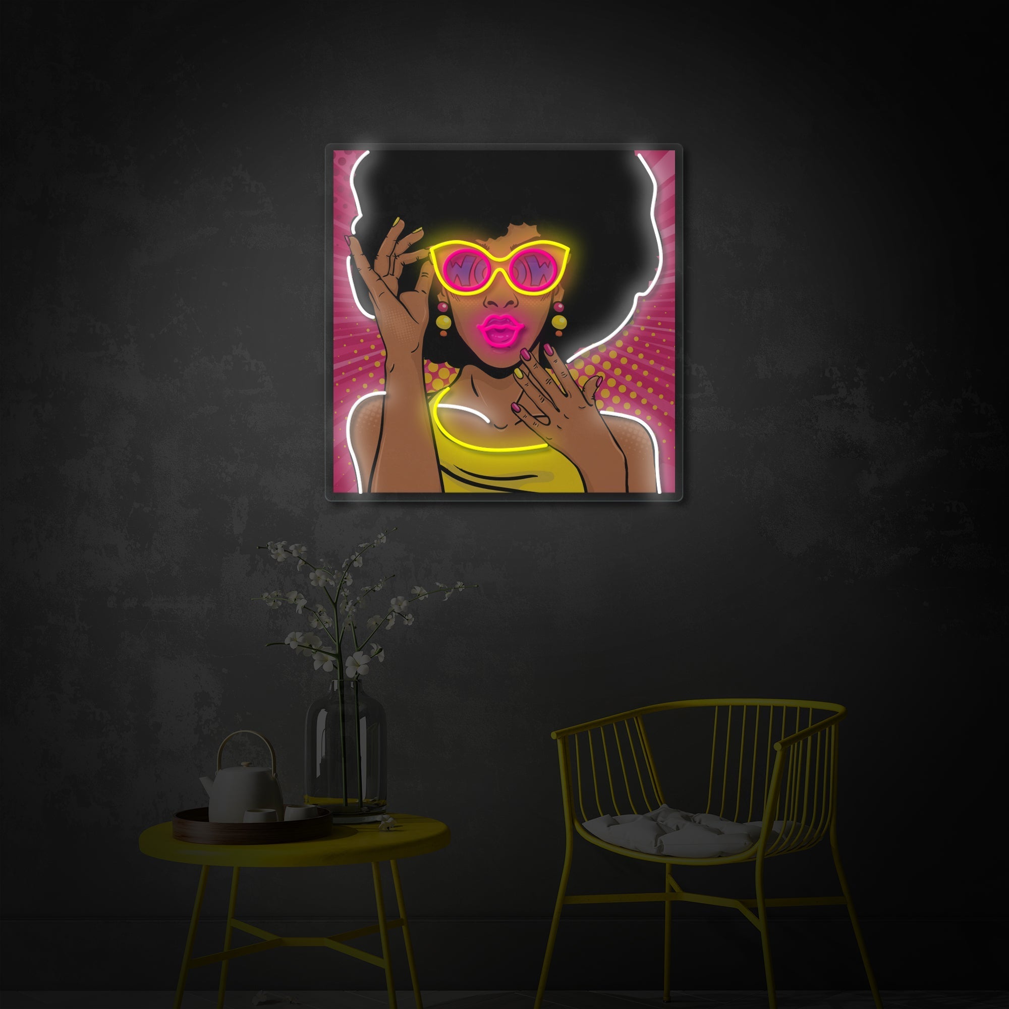 "Afroamerikanische Mädchen der 50er Jahre, Pop Art" UV-bedruckt LED-Neonschild