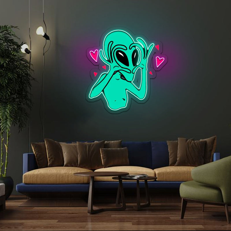 Alien Herz Neonlicht – Galaktische Liebe für Ihre Wände