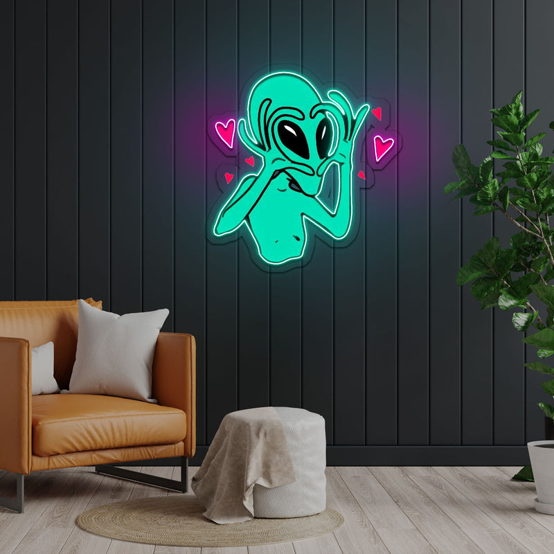 Alien Herz Neonlicht – Galaktische Liebe für Ihre Wände