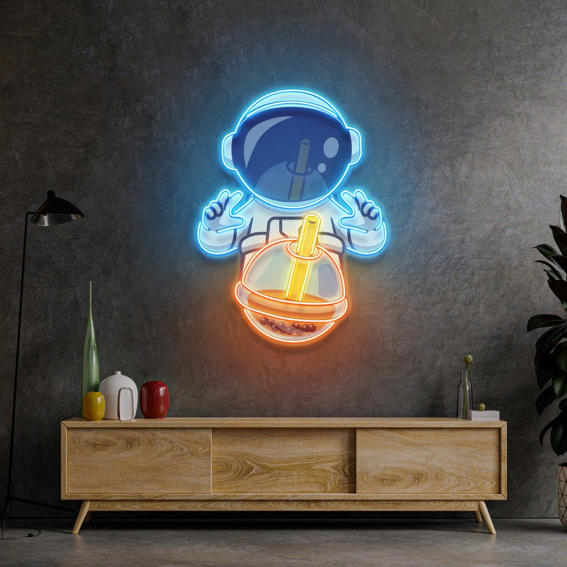 Astronaut Trinkt Milchtee LED Neon Pop Art
