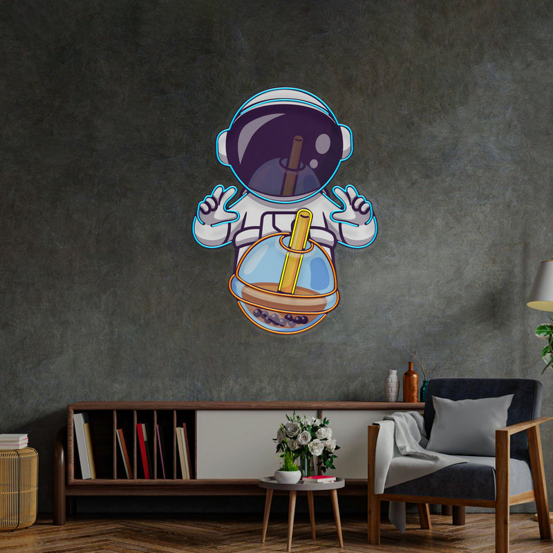 Astronaut Trinkt Milchtee LED Neon Pop Art