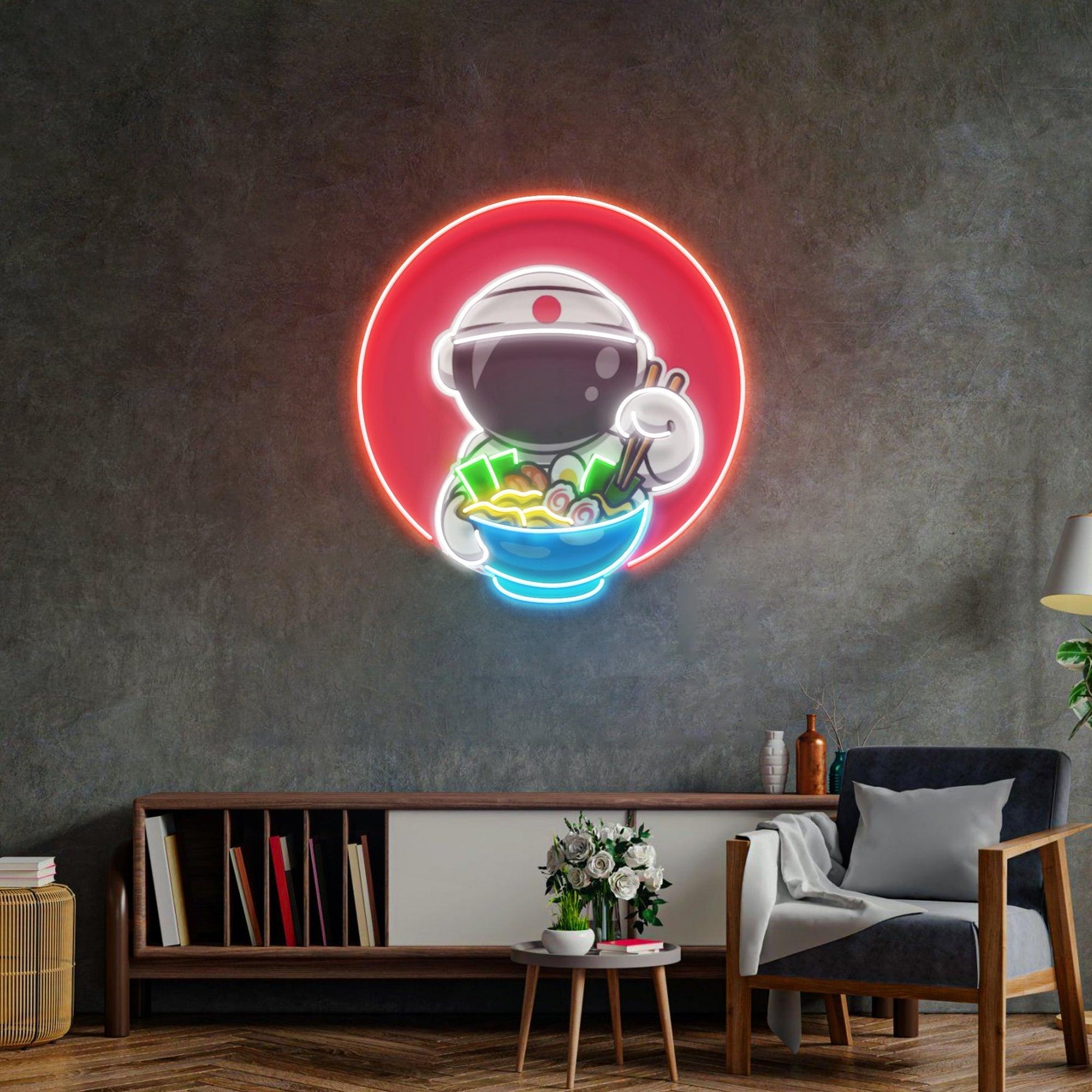 Astronaut isst Ramen – LED Neon Acryl Kunstwerk