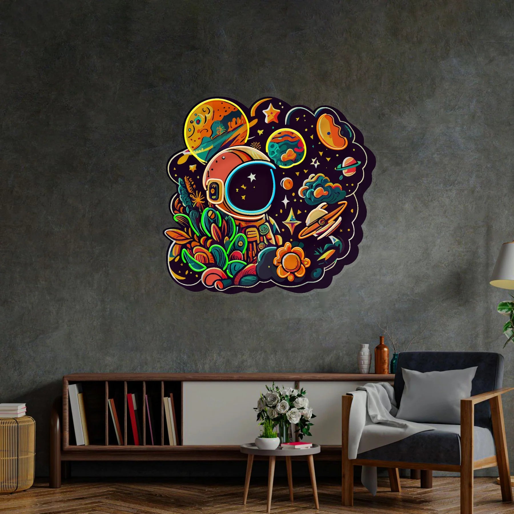 Astronaut Plant Universe LED Neon Schild Licht – Pop Art trifft auf galaktische Eleganz