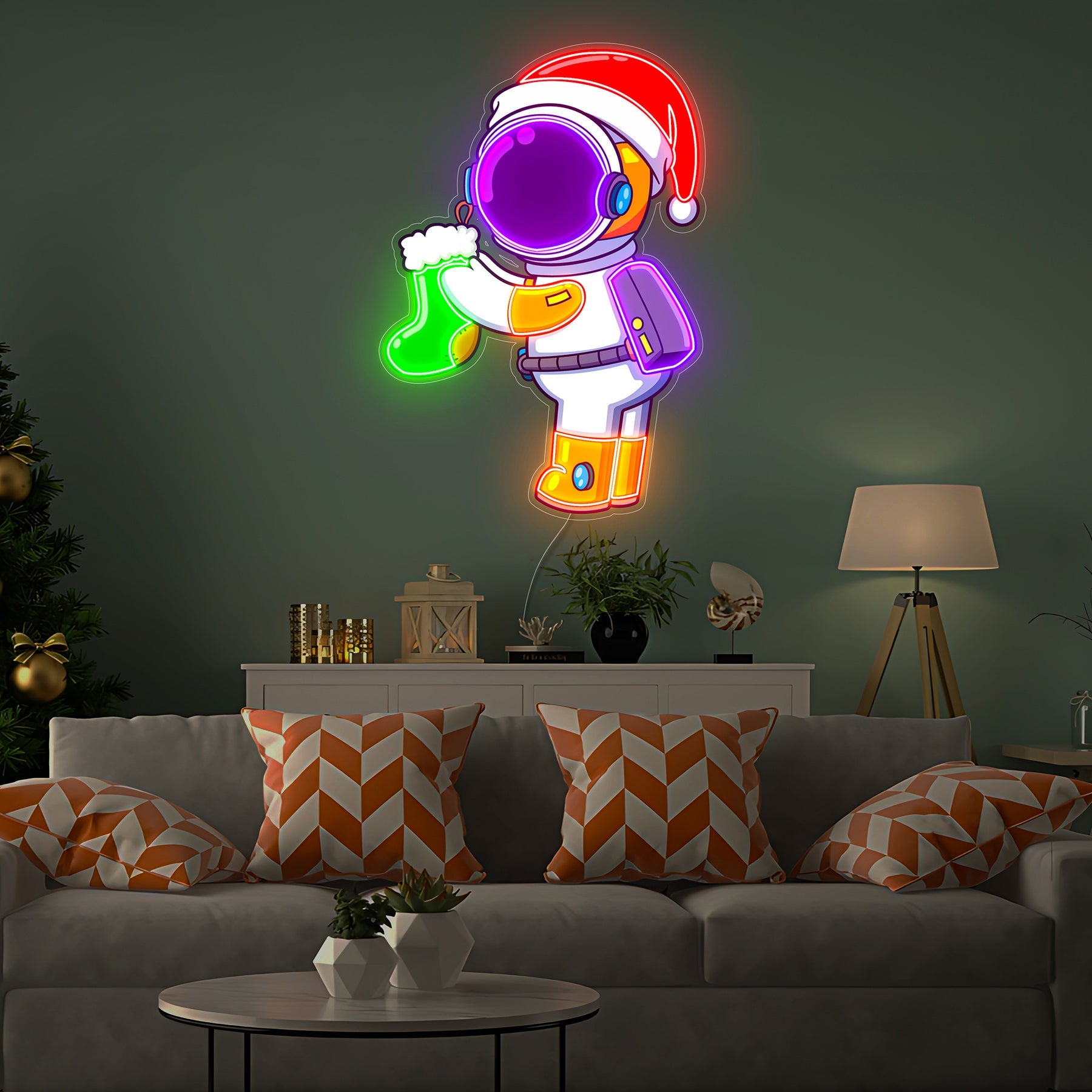 Astronaut Santa Christmas 2 LED Neon Acryl Kunstwerk
