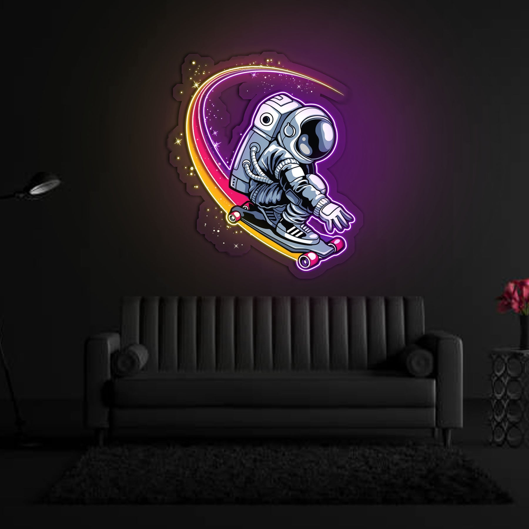 Astronauten Skateboard – LED Neon Acryl Kunstwerk