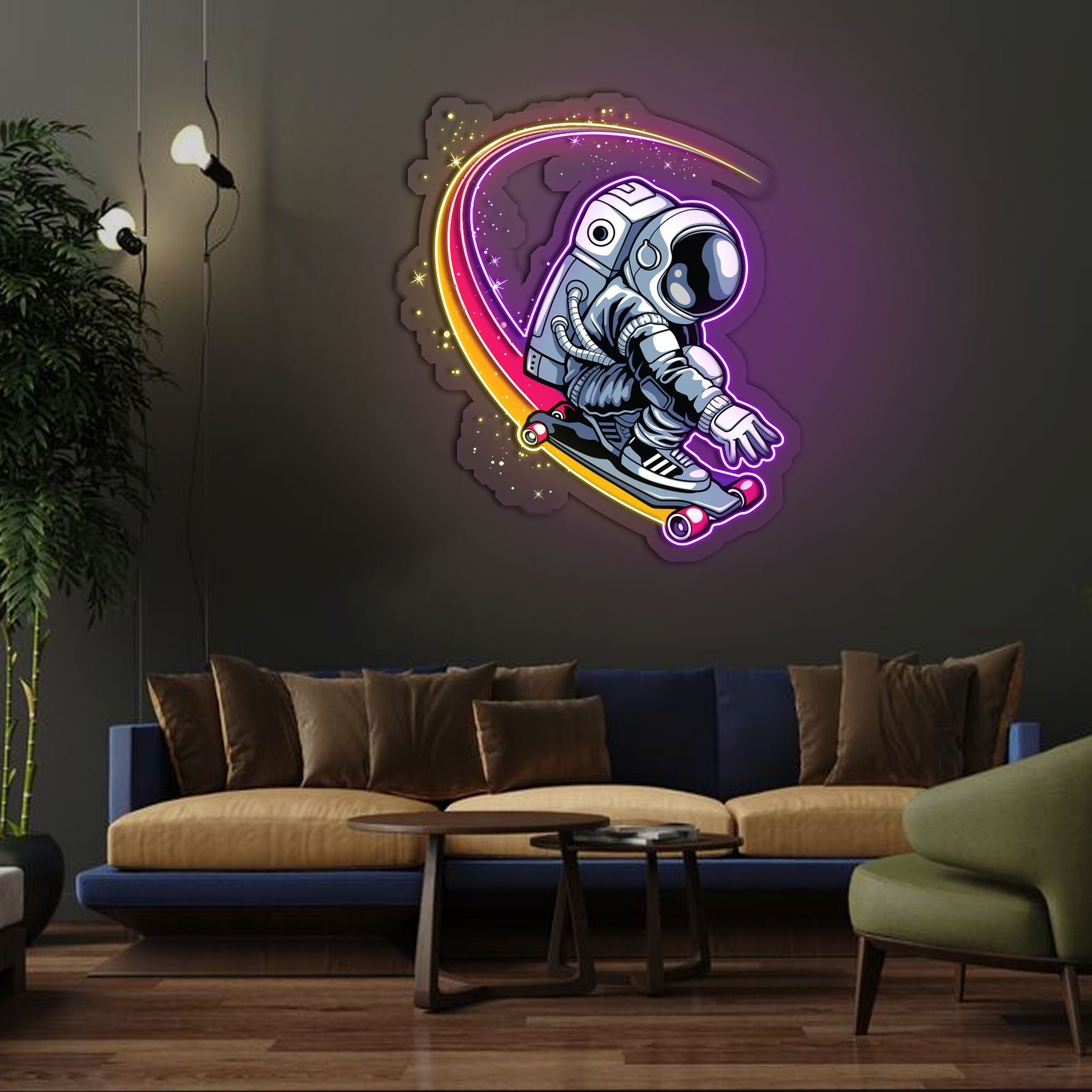 Astronauten Skateboard – LED Neon Acryl Kunstwerk