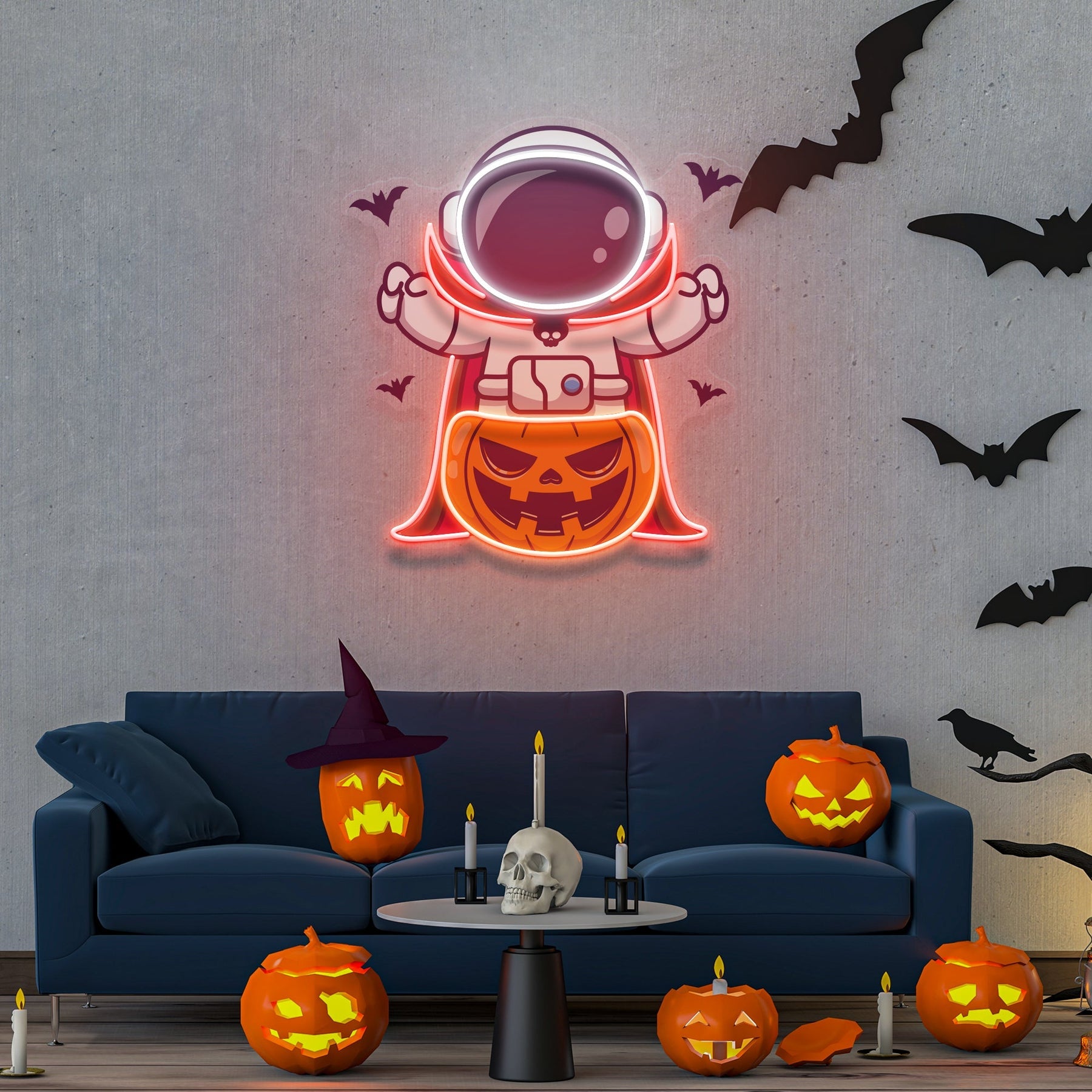 Astronaut Vampir Halloween Kunstwerk LED Neon