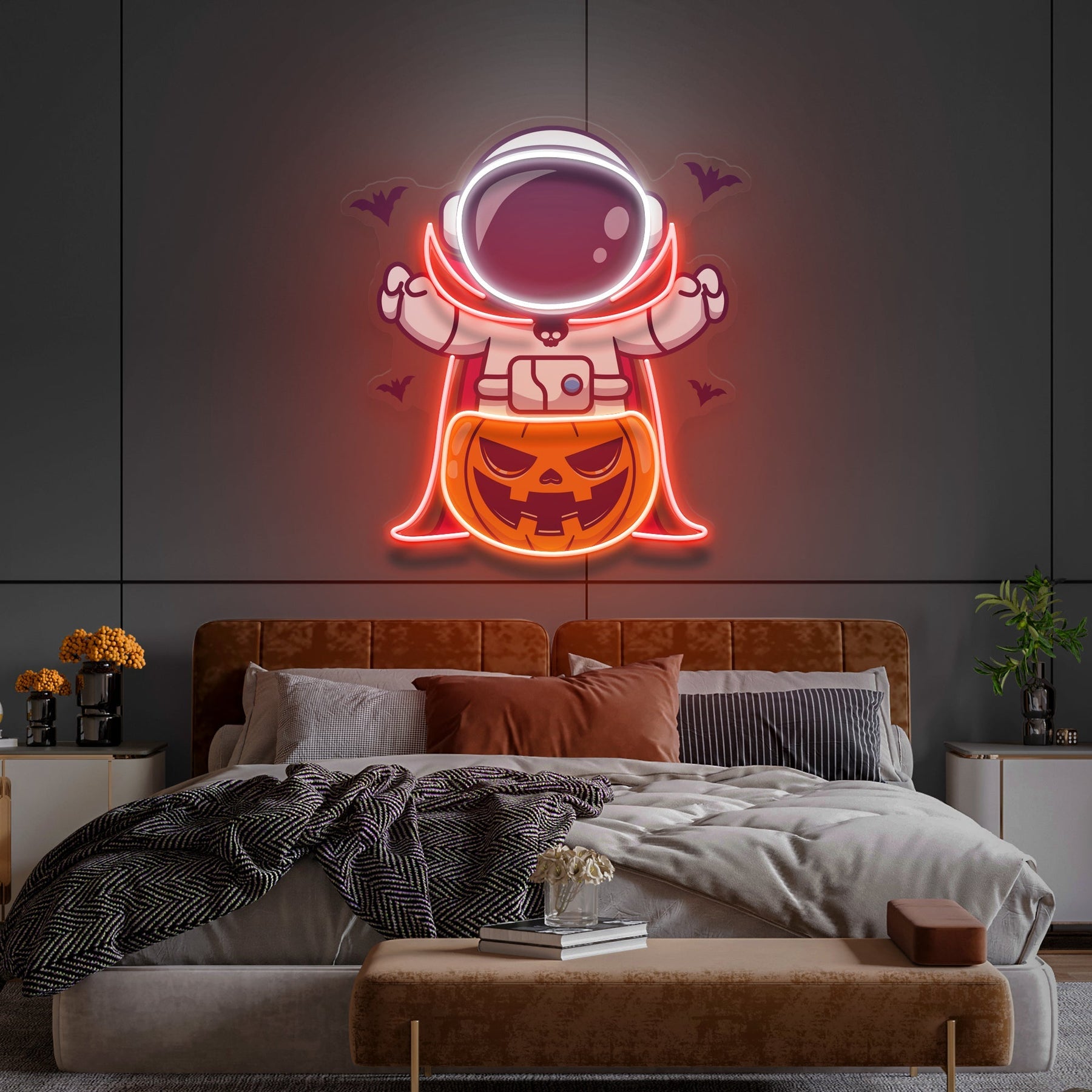 Astronaut Vampir Halloween Kunstwerk LED Neon