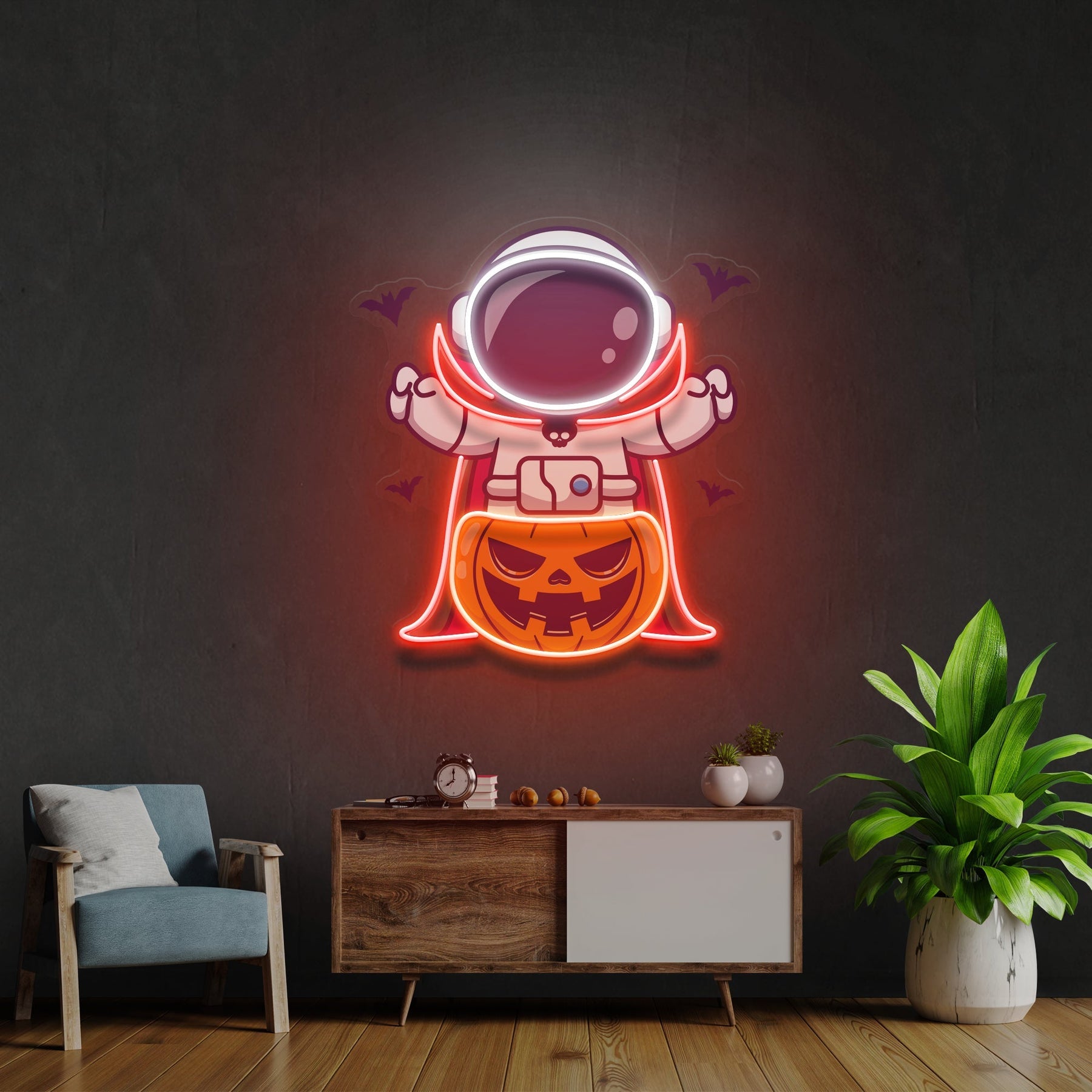 Astronaut Vampir Halloween Kunstwerk LED Neon