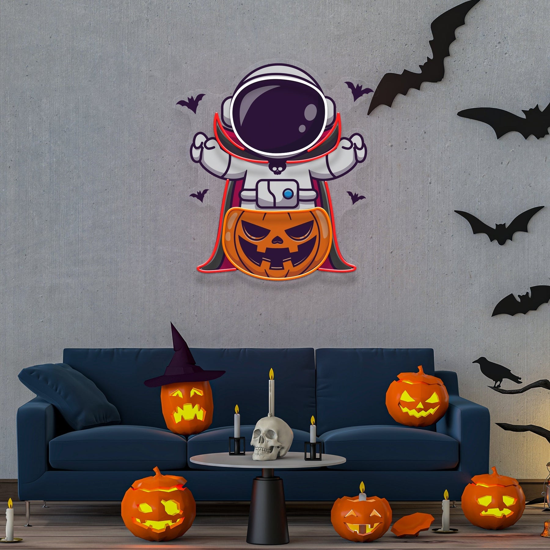 Astronaut Vampir Halloween Kunstwerk LED Neon