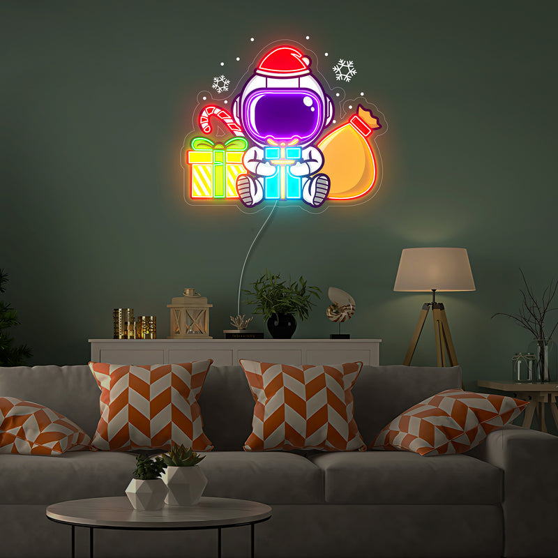 Astronaut Weihnachten 3 LED Neon Acryl Kunstwerk – Galaktische Weihnachtsfreude
