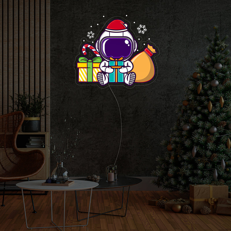 Astronaut Weihnachten 3 LED Neon Acryl Kunstwerk – Galaktische Weihnachtsfreude