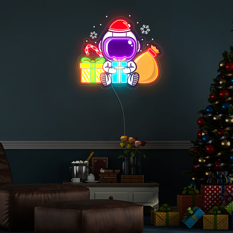 Astronaut Weihnachten 3 LED Neon Acryl Kunstwerk – Galaktische Weihnachtsfreude