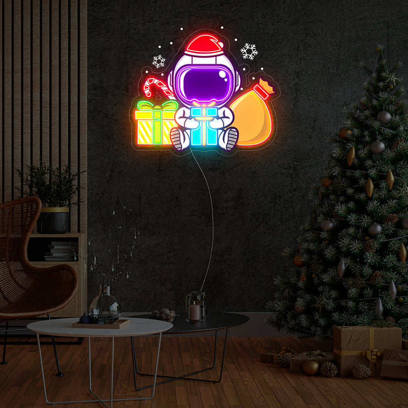 Astronaut Weihnachten 3 LED Neon Acryl Kunstwerk – Galaktische Weihnachtsfreude