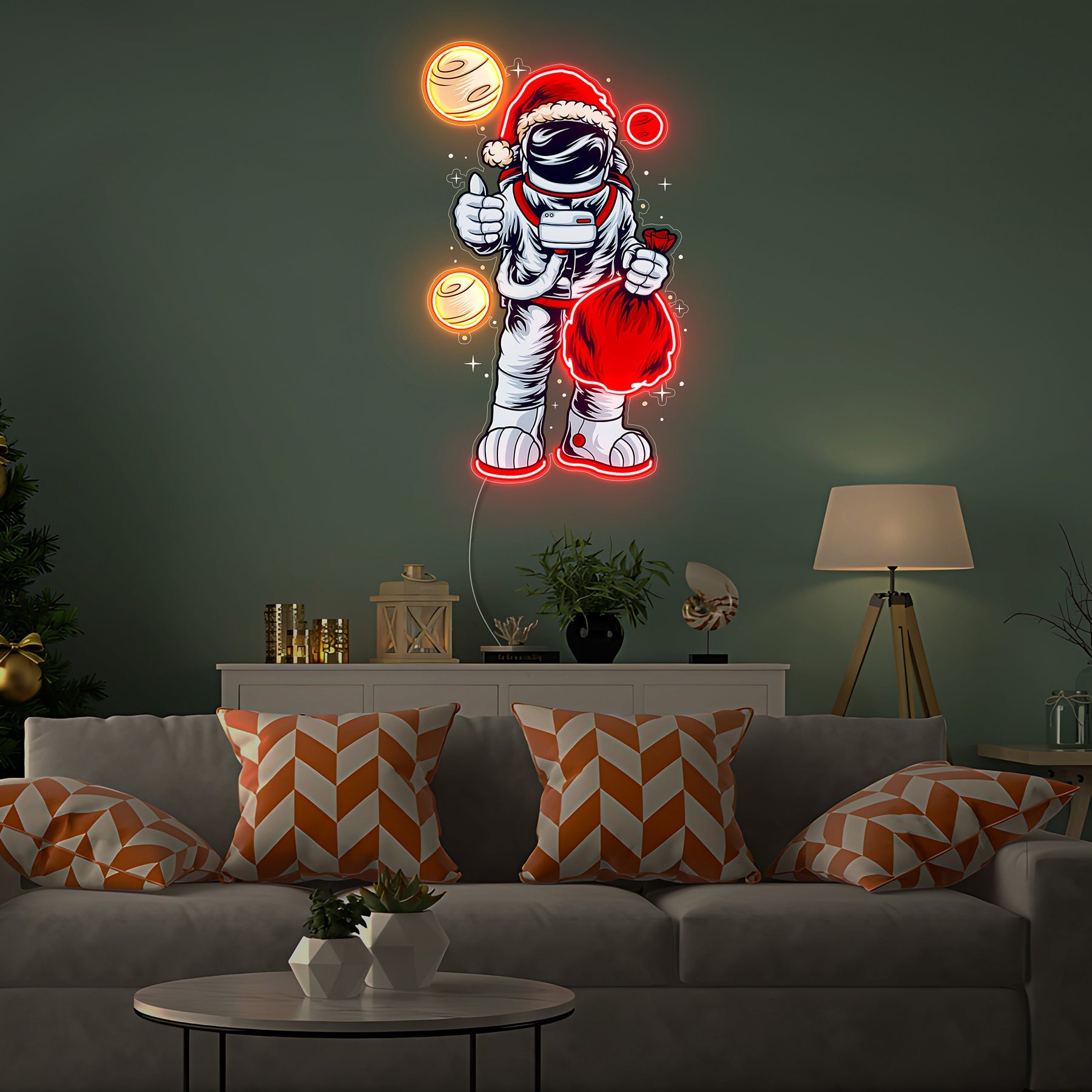 Astronaut Weihnachtsmann Weihnachten 3 LED Neon Acryl Kunstwerk
