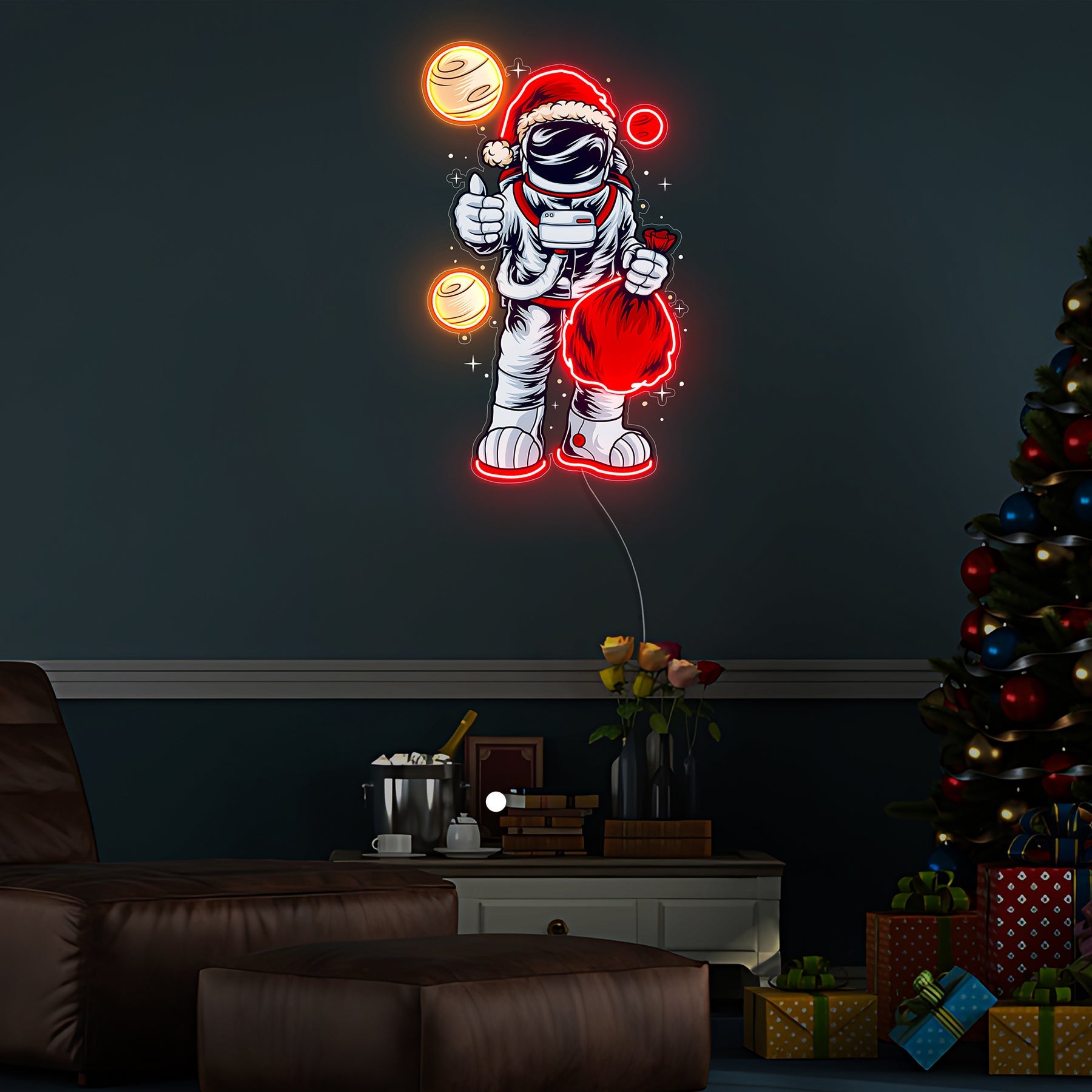 Astronaut Weihnachtsmann Weihnachten 3 LED Neon Acryl Kunstwerk