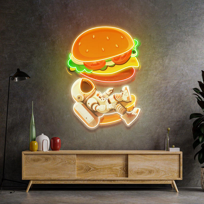 Astronaut und Hamburger LED Neon Acryl Kunstwerk