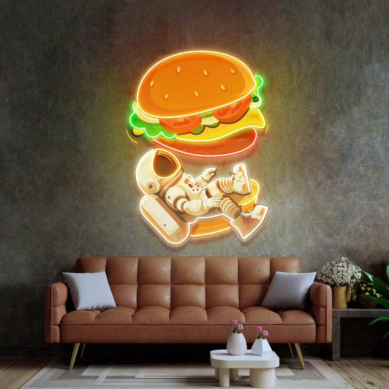Astronaut und Hamburger LED Neon Acryl Kunstwerk