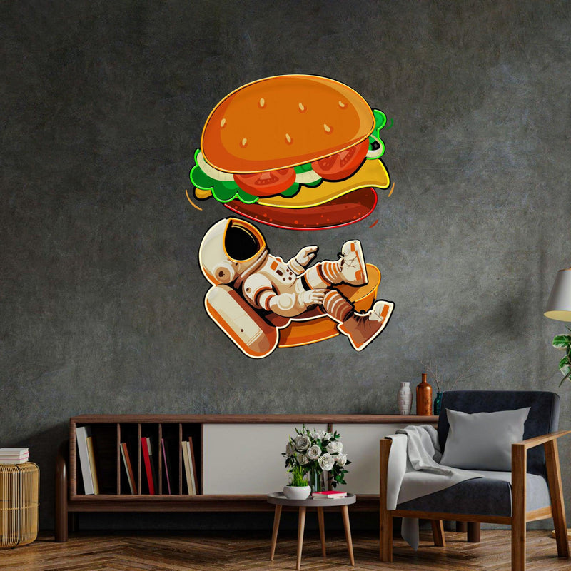 Astronaut und Hamburger LED Neon Acryl Kunstwerk