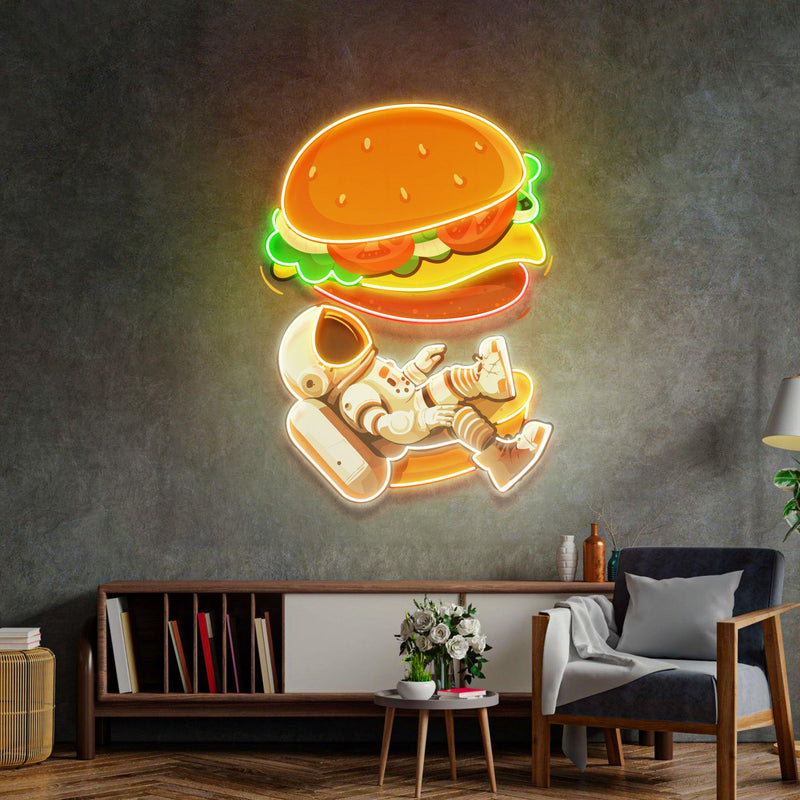 Astronaut und Hamburger LED Neon Acryl Kunstwerk