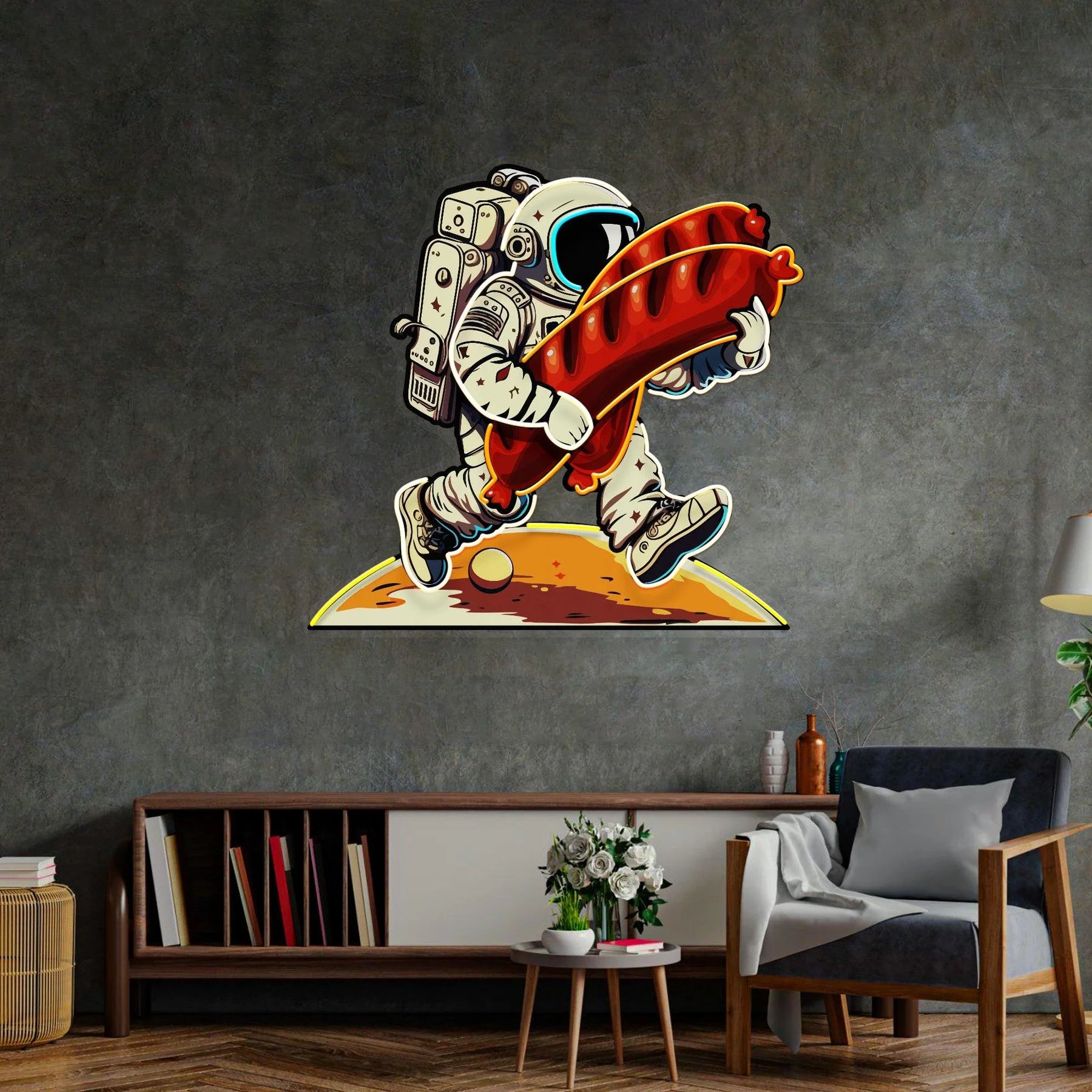 Astronauten- und Wurst LED Neon Acryl Kunstwerk