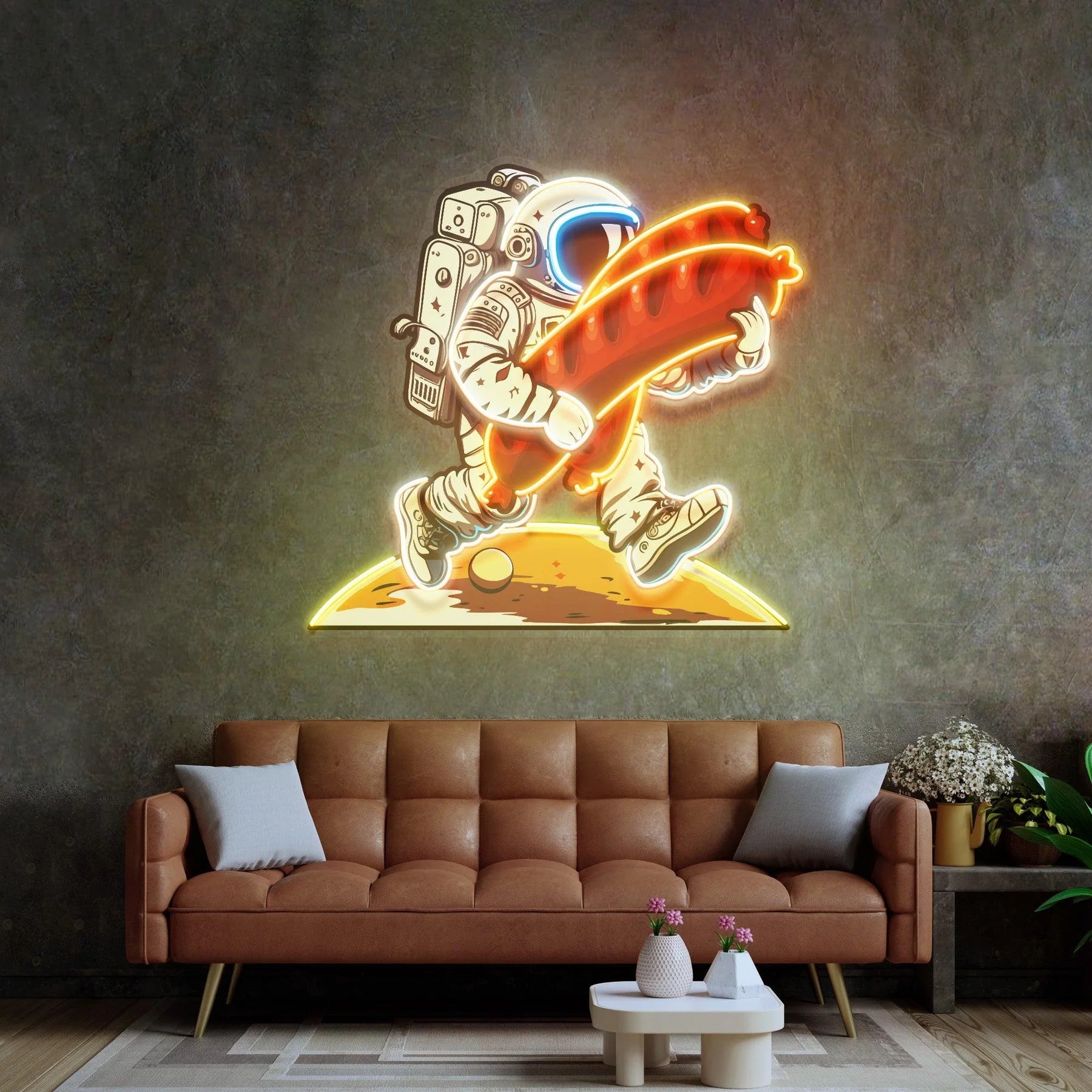 Astronauten- und Wurst LED Neon Acryl Kunstwerk