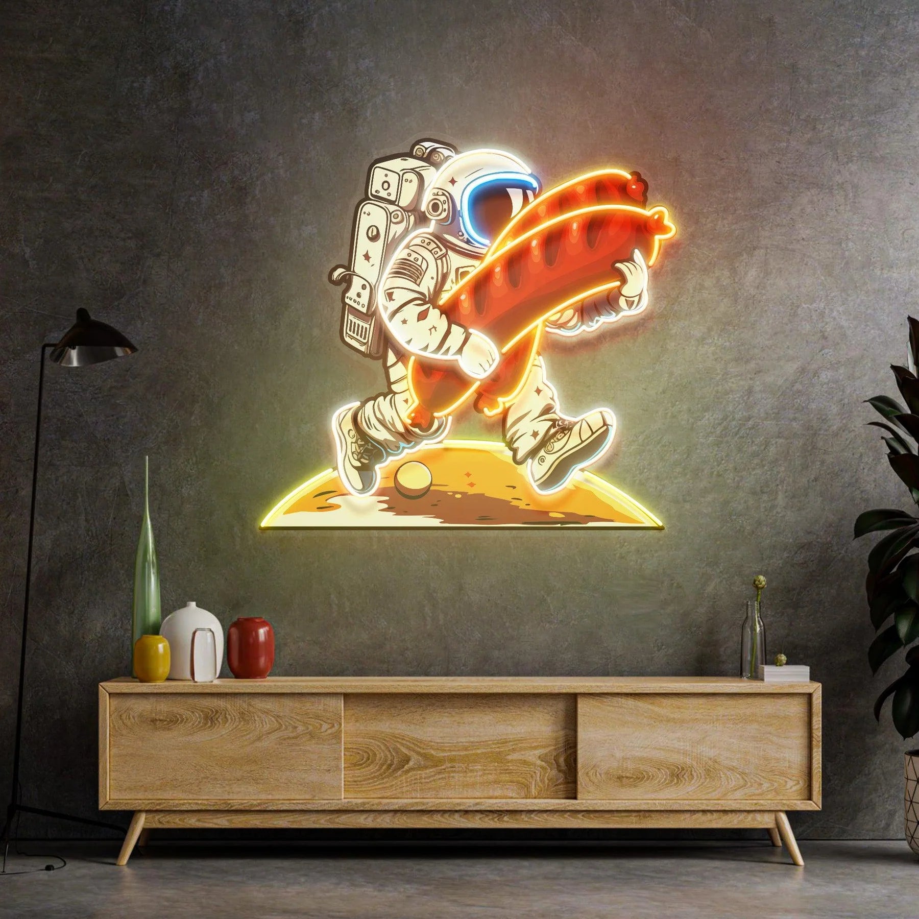 Astronauten- und Wurst LED Neon Acryl Kunstwerk