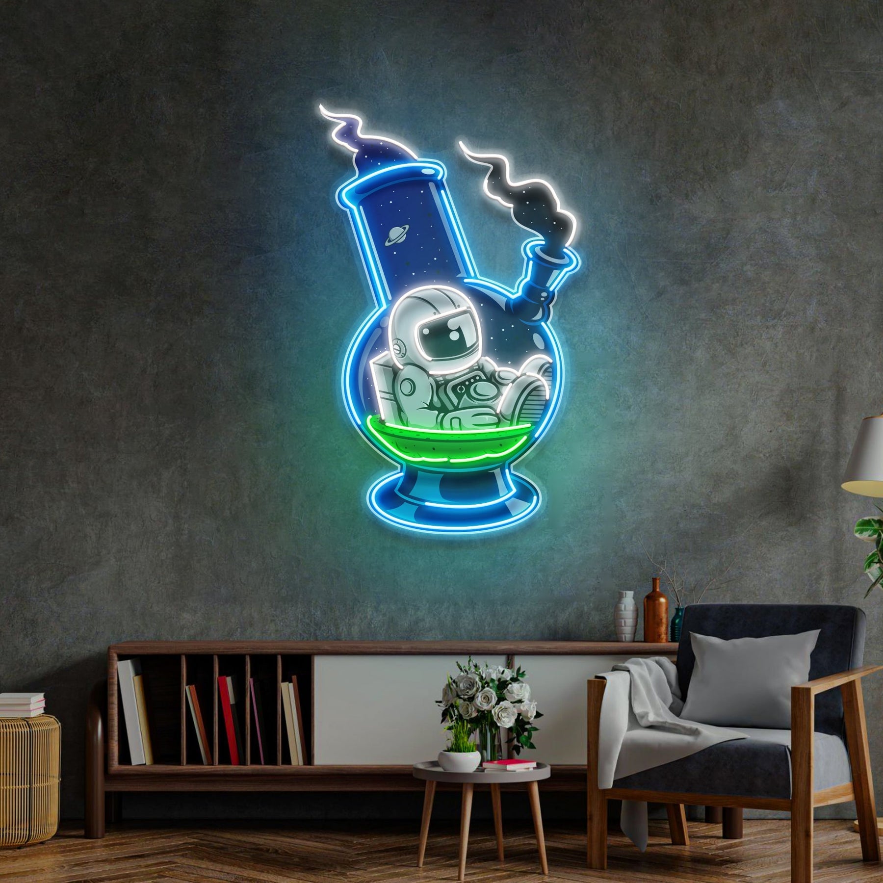 Astronauten Bong, LED Neon Acryl Kunstwerk