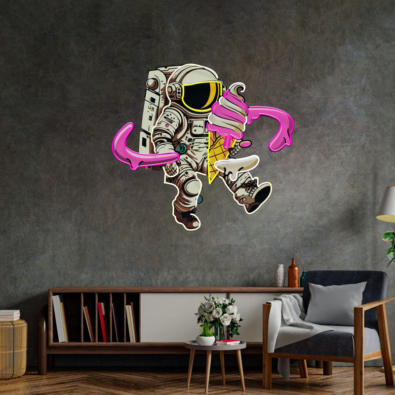Astronauten Eiscreme LED Neon Acryl Kunstwerk – Galaktische Süße für Ihre Wände
