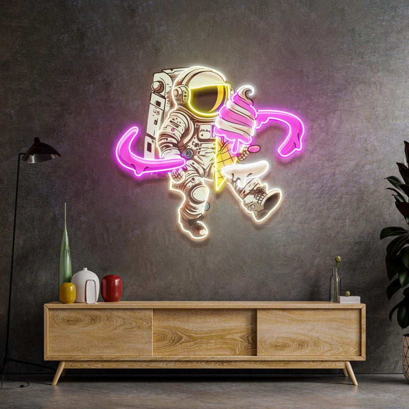 Astronauten Eiscreme LED Neon Acryl Kunstwerk – Galaktische Süße für Ihre Wände