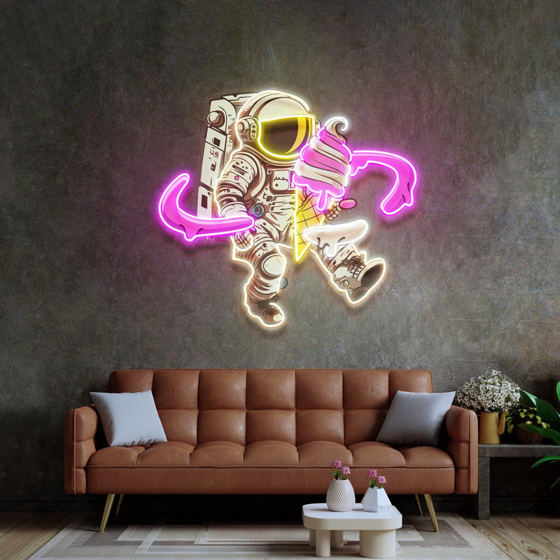 Astronauten Eiscreme LED Neon Acryl Kunstwerk – Galaktische Süße für Ihre Wände