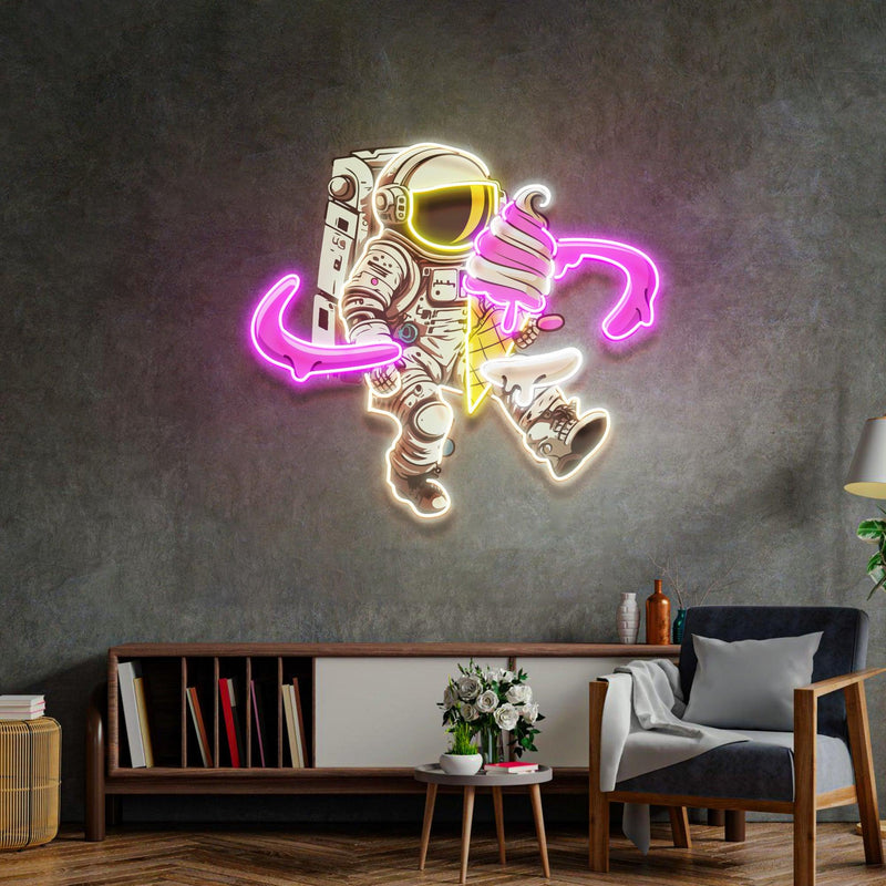 Astronauten Eiscreme LED Neon Acryl Kunstwerk – Galaktische Süße für Ihre Wände
