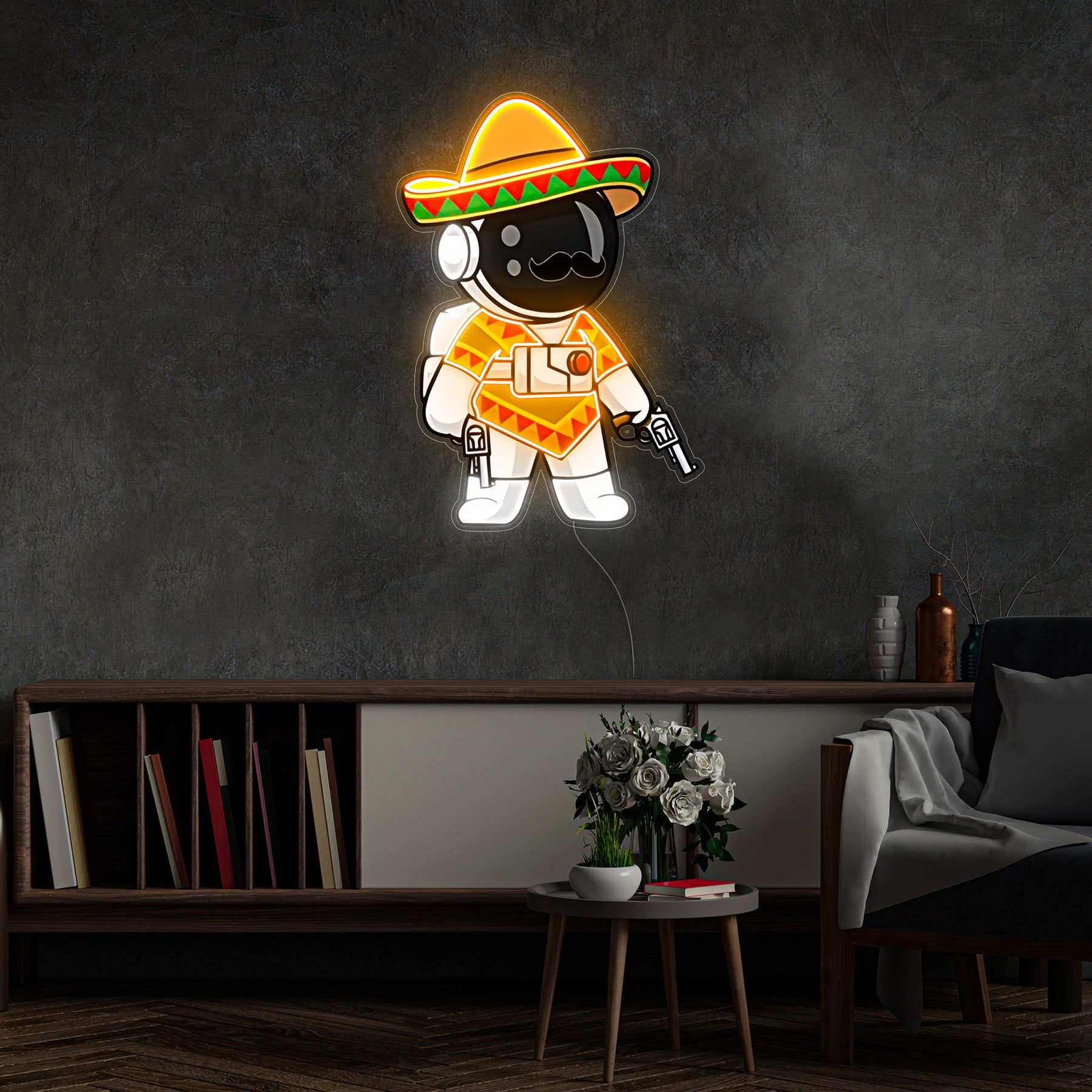 Astronauten Mexican Gun LED Neon Acryl Kunstwerk