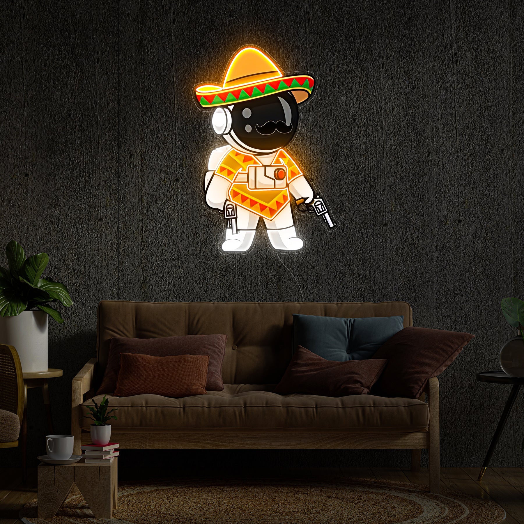 Astronauten Mexican Gun LED Neon Acryl Kunstwerk