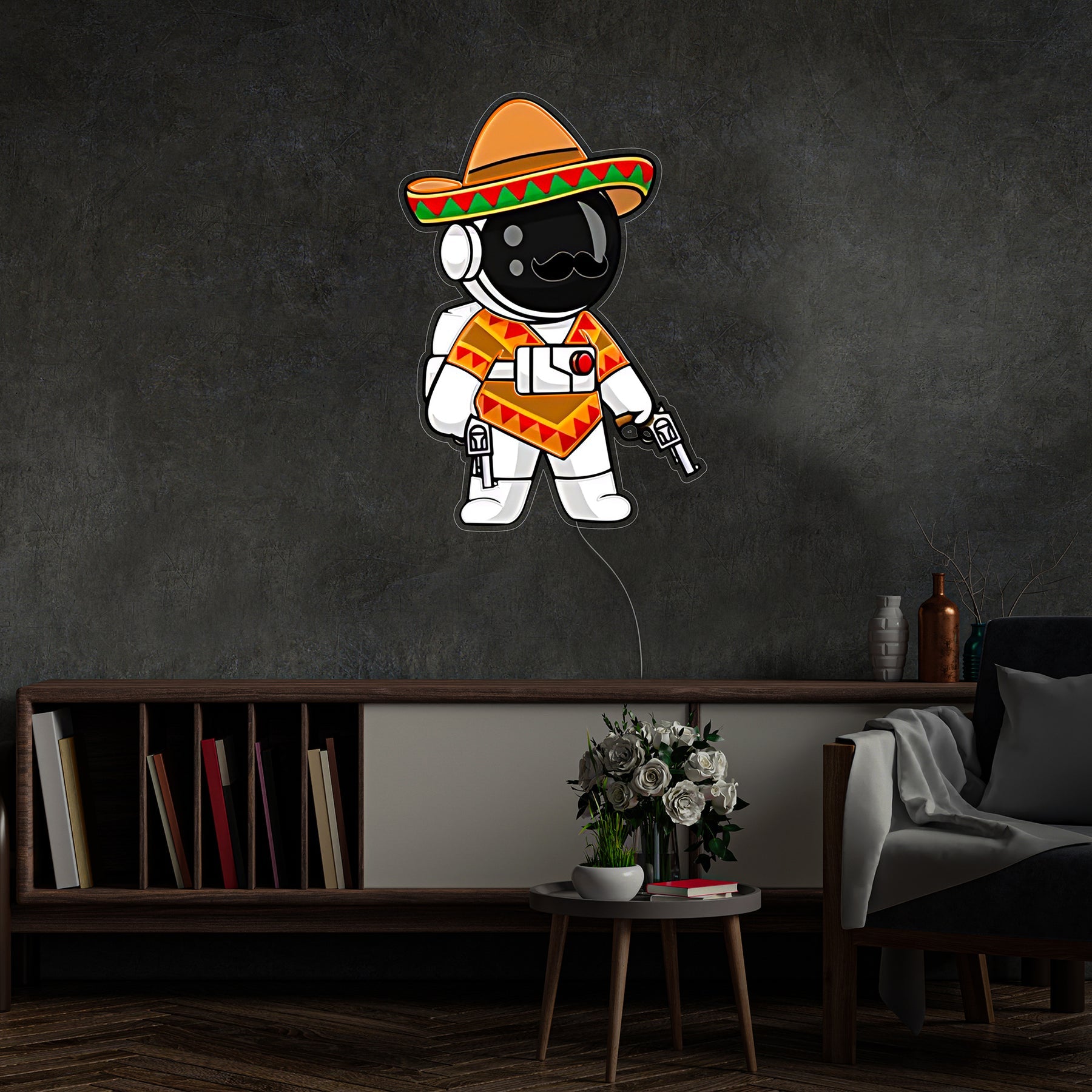 Astronauten Mexican Gun LED Neon Acryl Kunstwerk