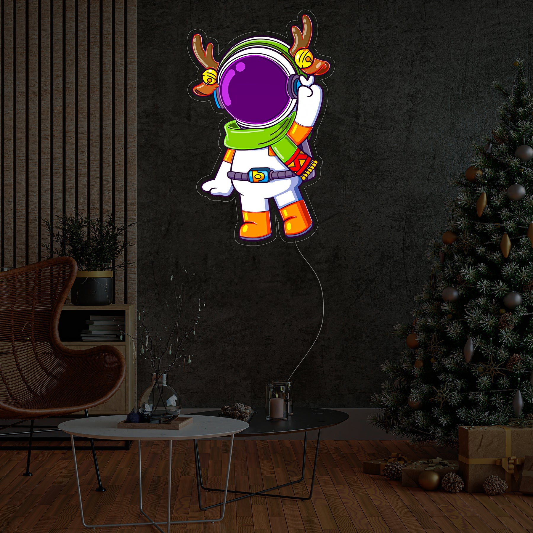 Astronauten Rentier Weihnachts LED Neon Acryl Kunstwerk