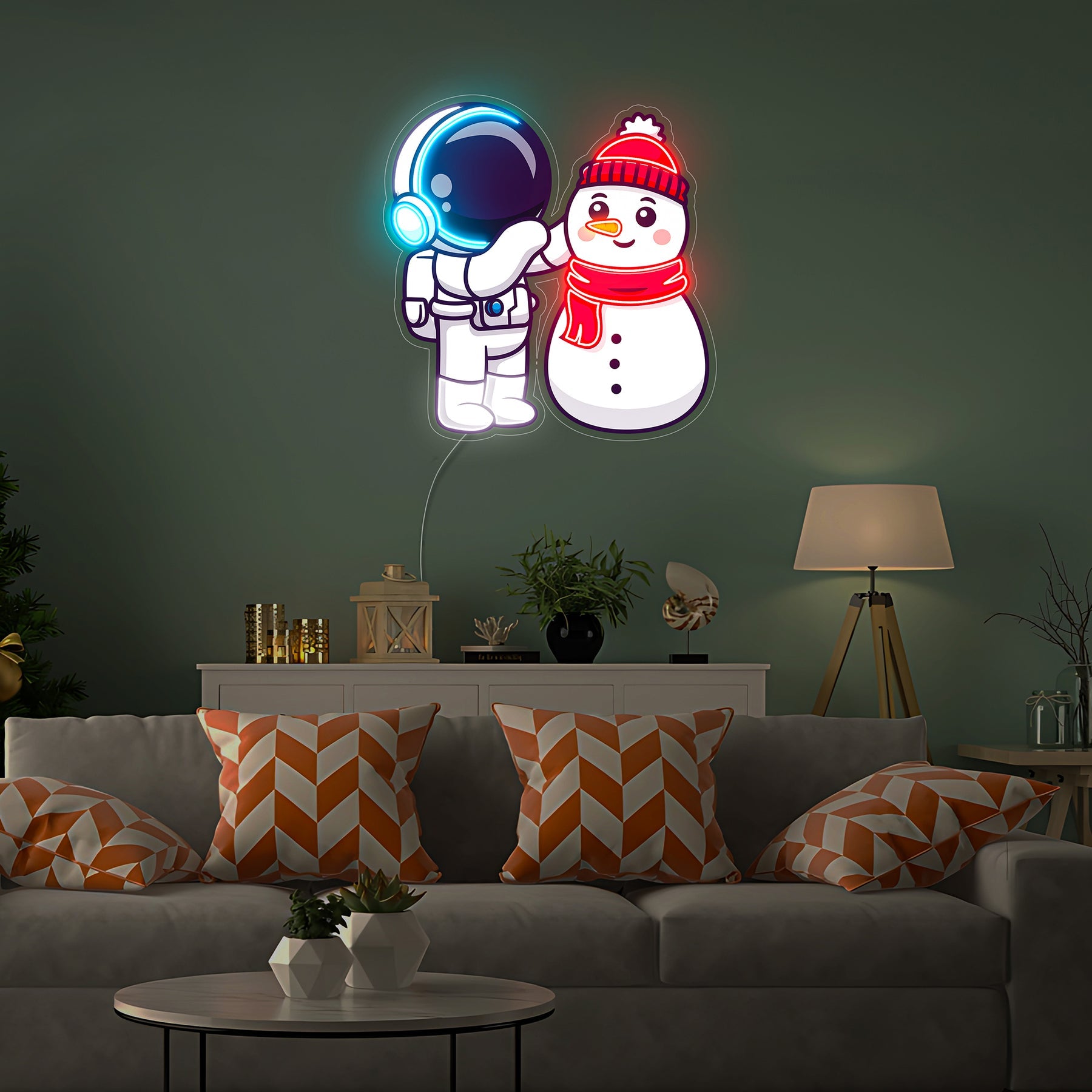 Astronauten Schneemann Weihnachts LED Neon Acryl Kunstwerk