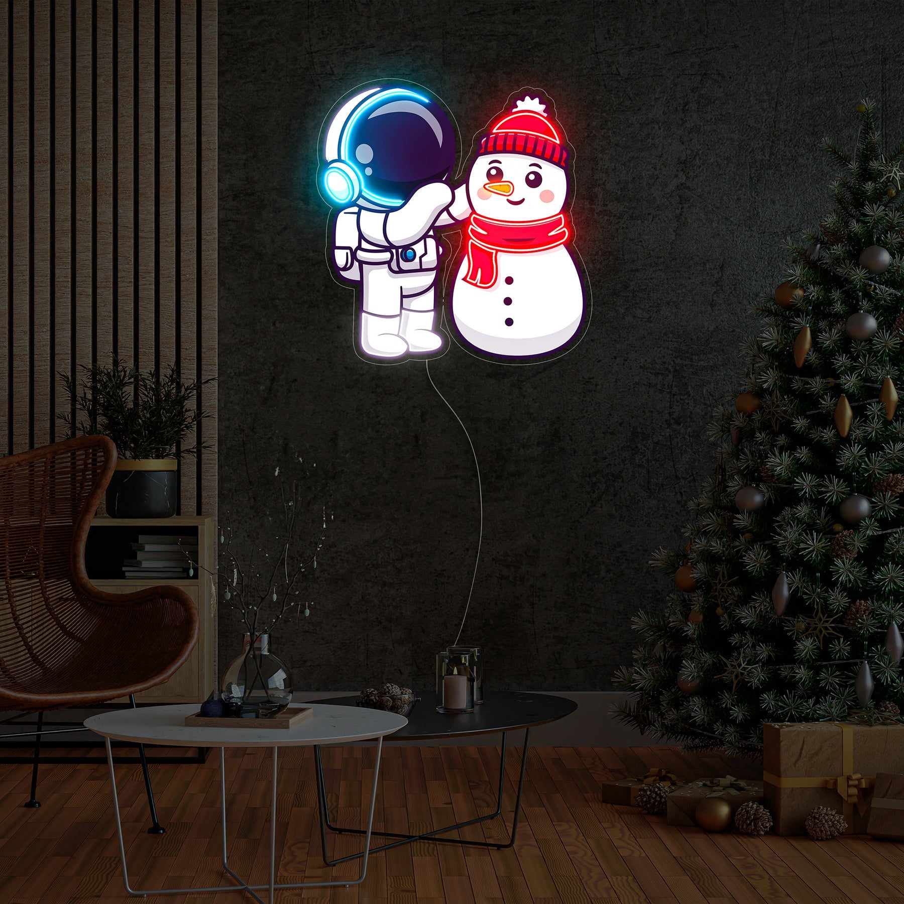 Astronauten Schneemann Weihnachts LED Neon Acryl Kunstwerk