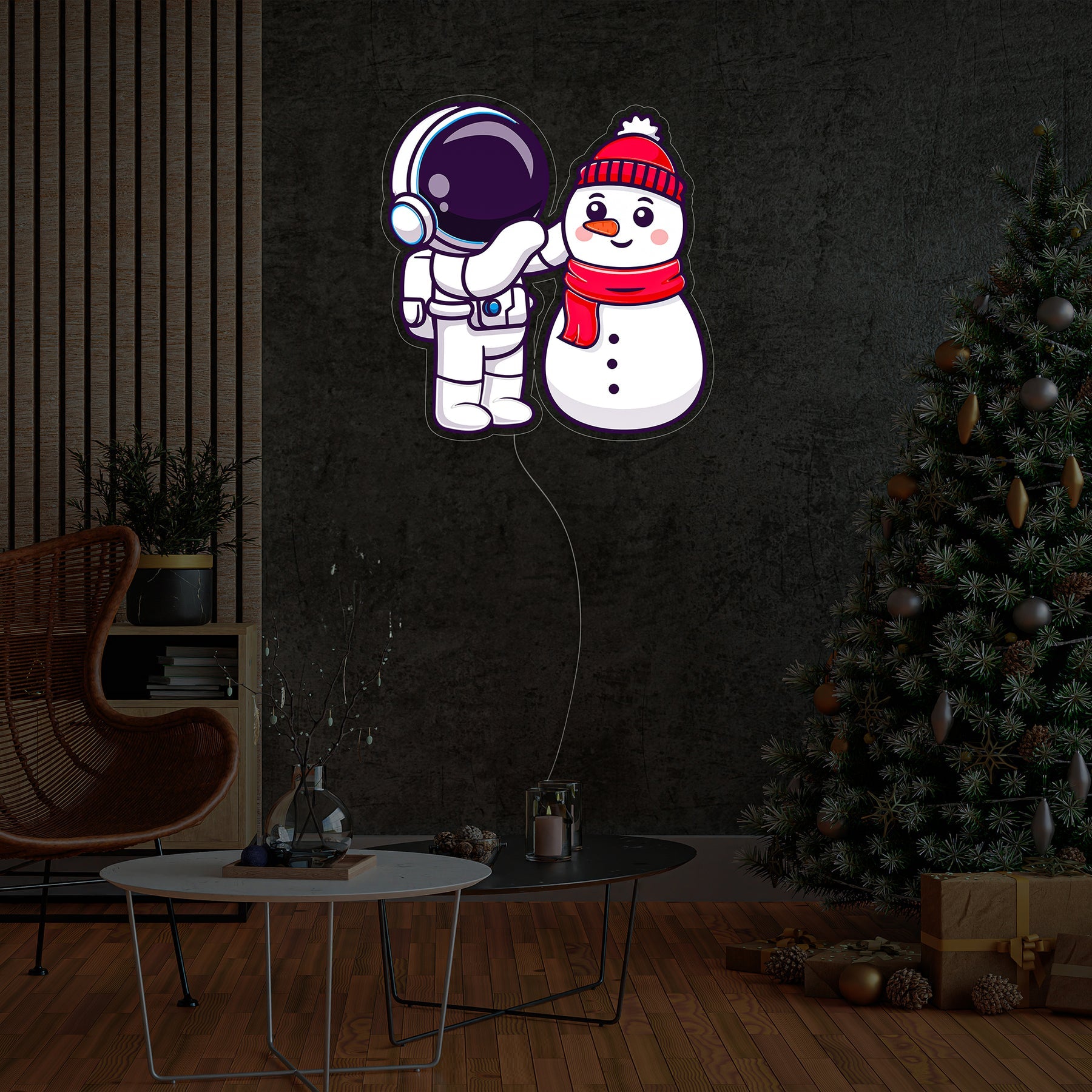 Astronauten Schneemann Weihnachts LED Neon Acryl Kunstwerk