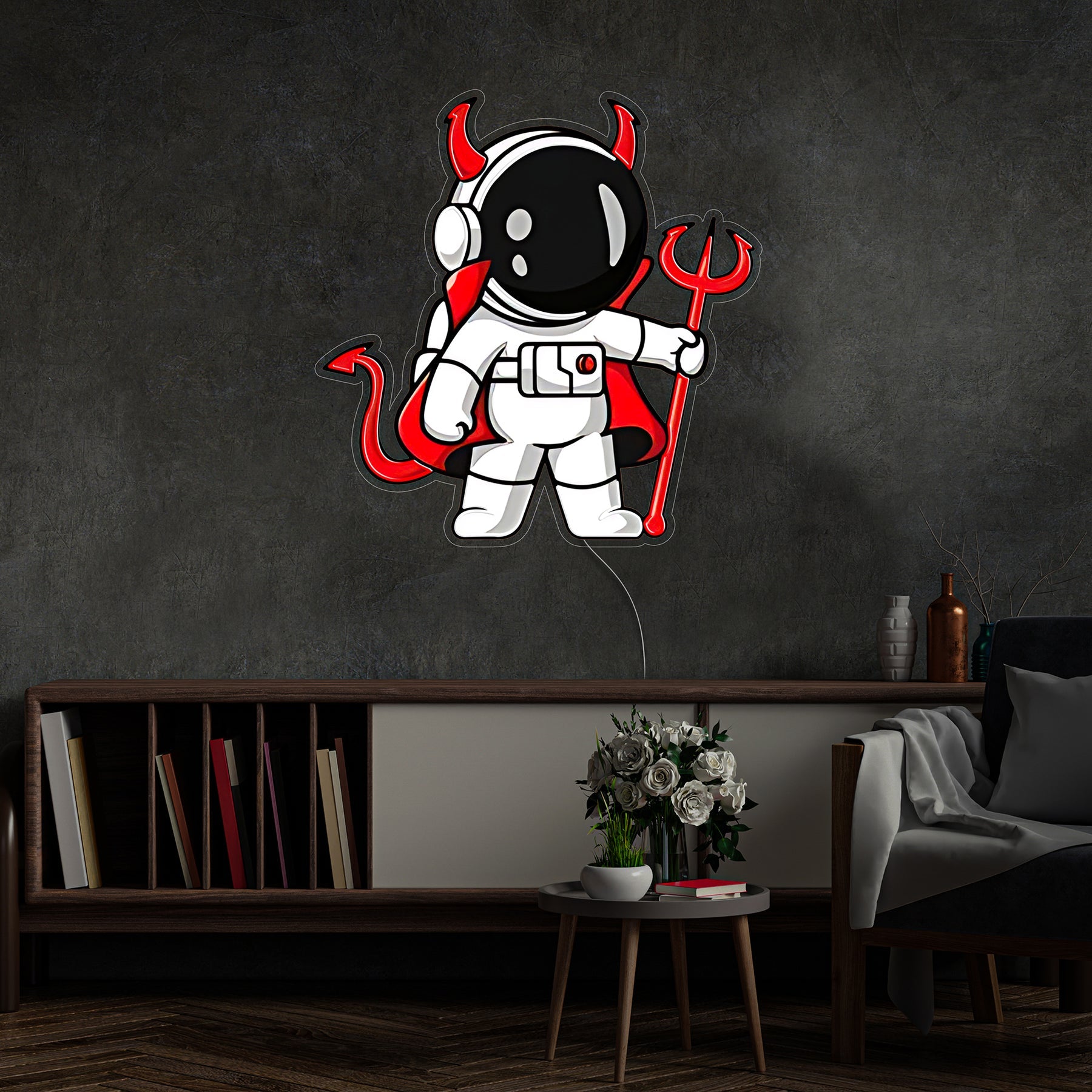 Astronauten Teufel LED Neon Acryl Kunstwerk