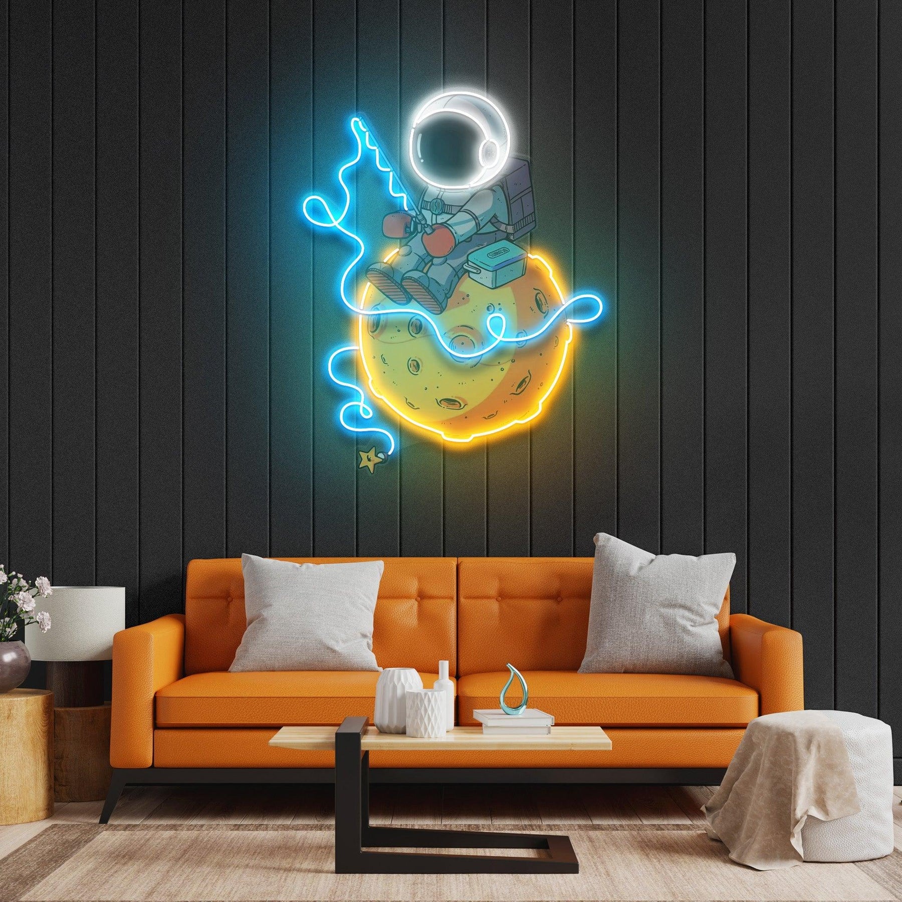Astronautenfischen führte Neon Acryl Kunstwerk