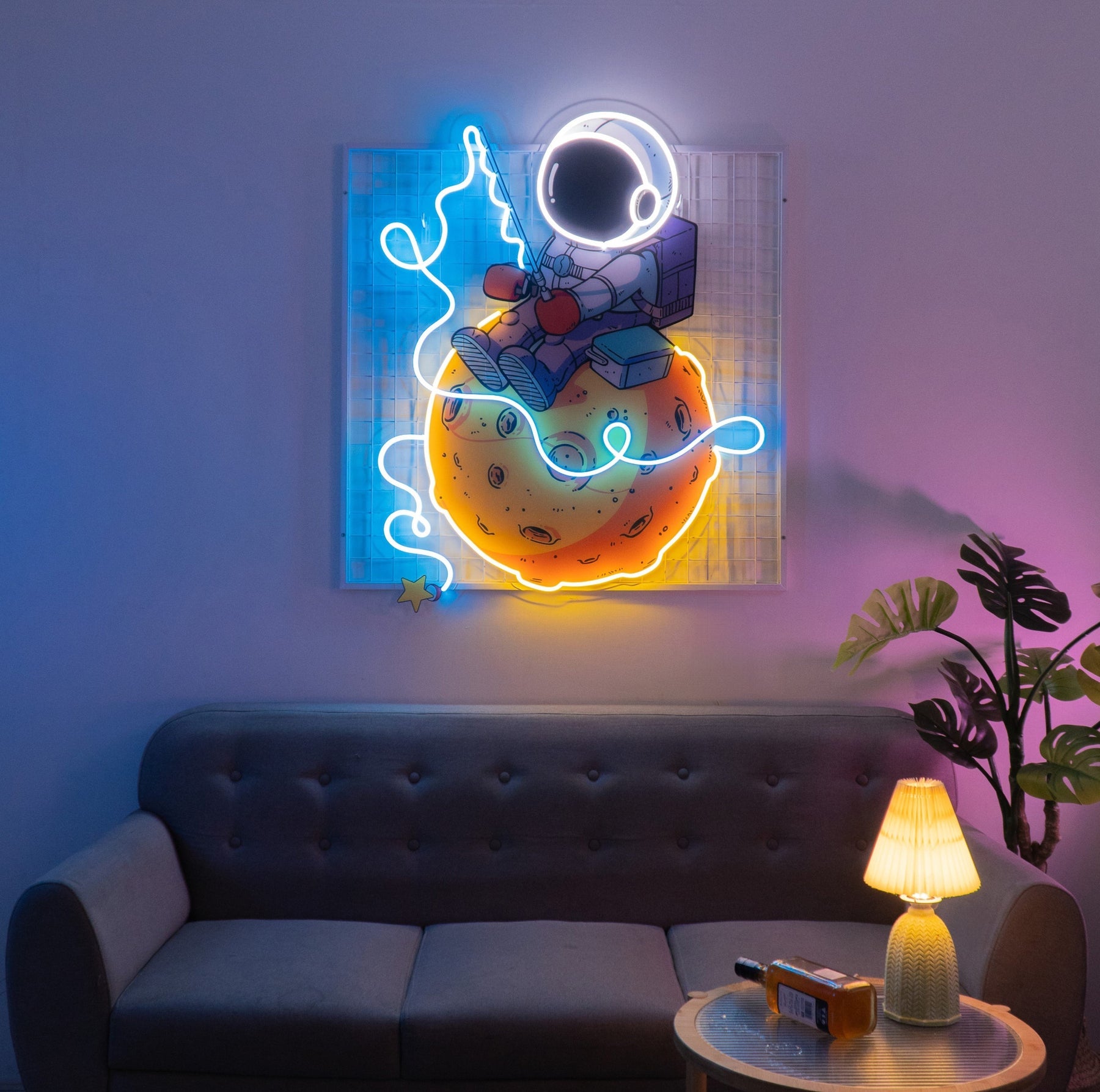 Astronautenfischen führte Neon Acryl Kunstwerk