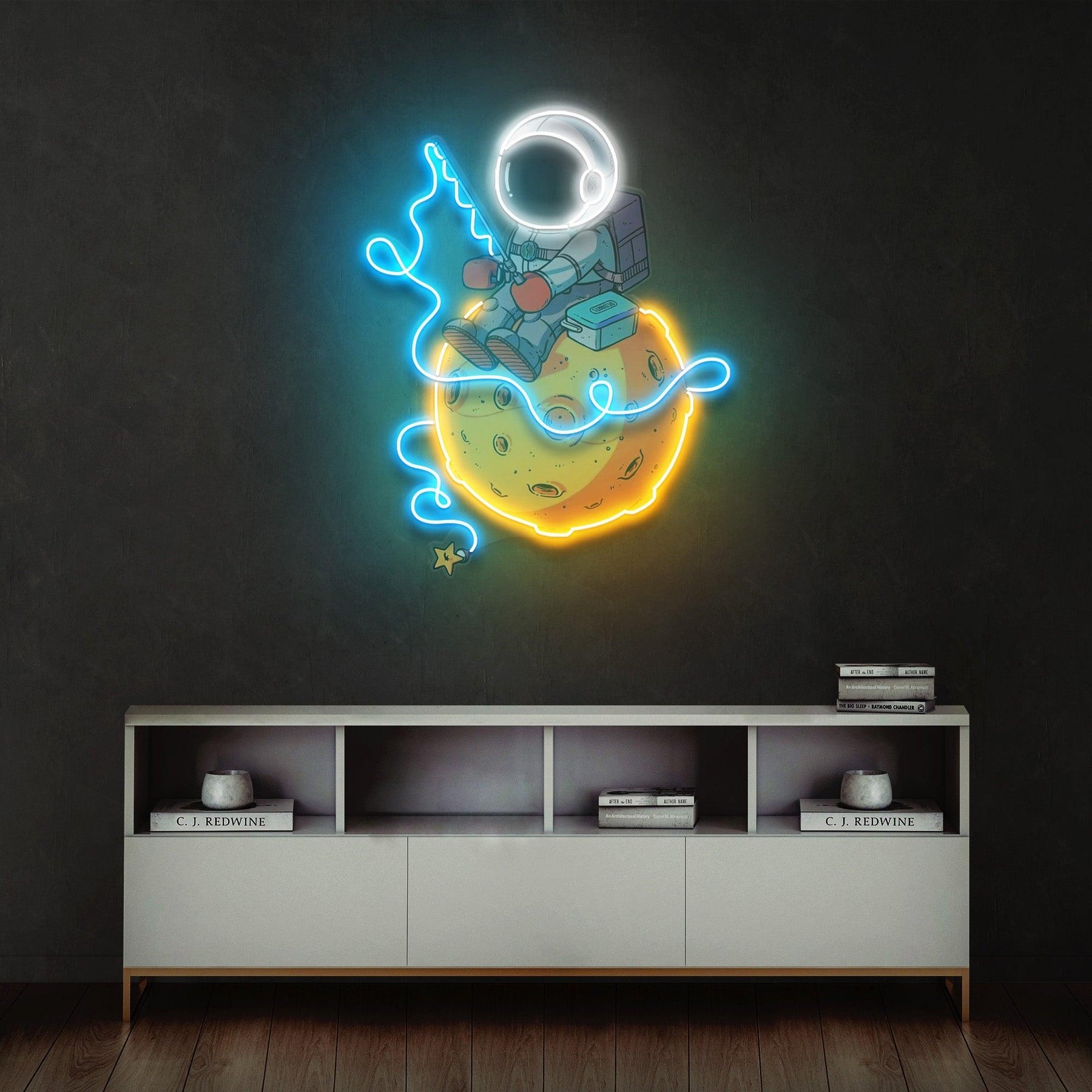 Astronautenfischen führte Neon Acryl Kunstwerk