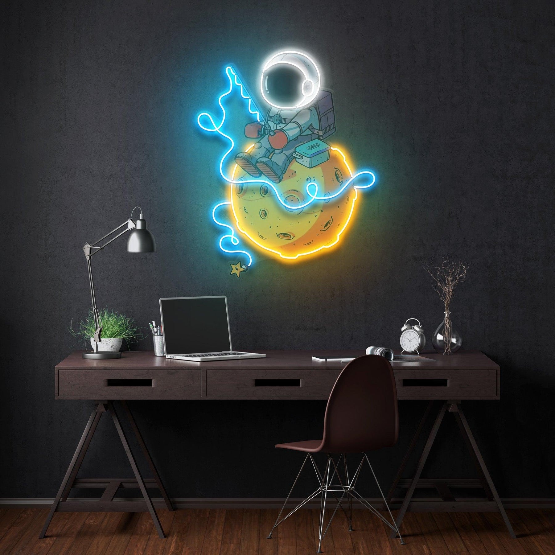 Astronautenfischen führte Neon Acryl Kunstwerk